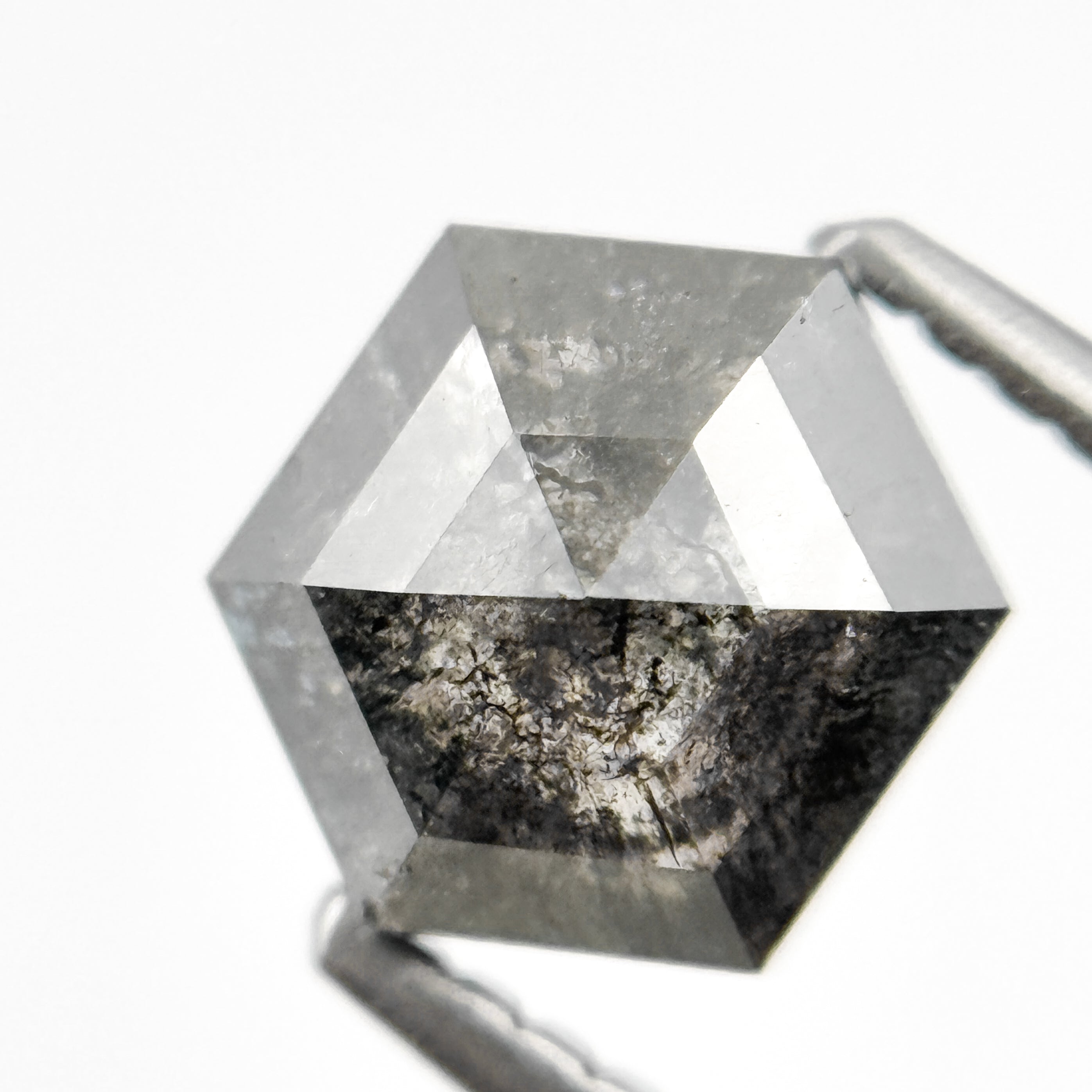 1.45 Ct Hexagon Rose Cut Grey Natural Salt and Pepper Diamond