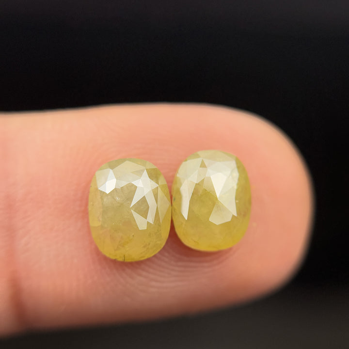 2.74 Ct Oval Rose Cut Yellow Natural Salt and Pepper Diamond Pair