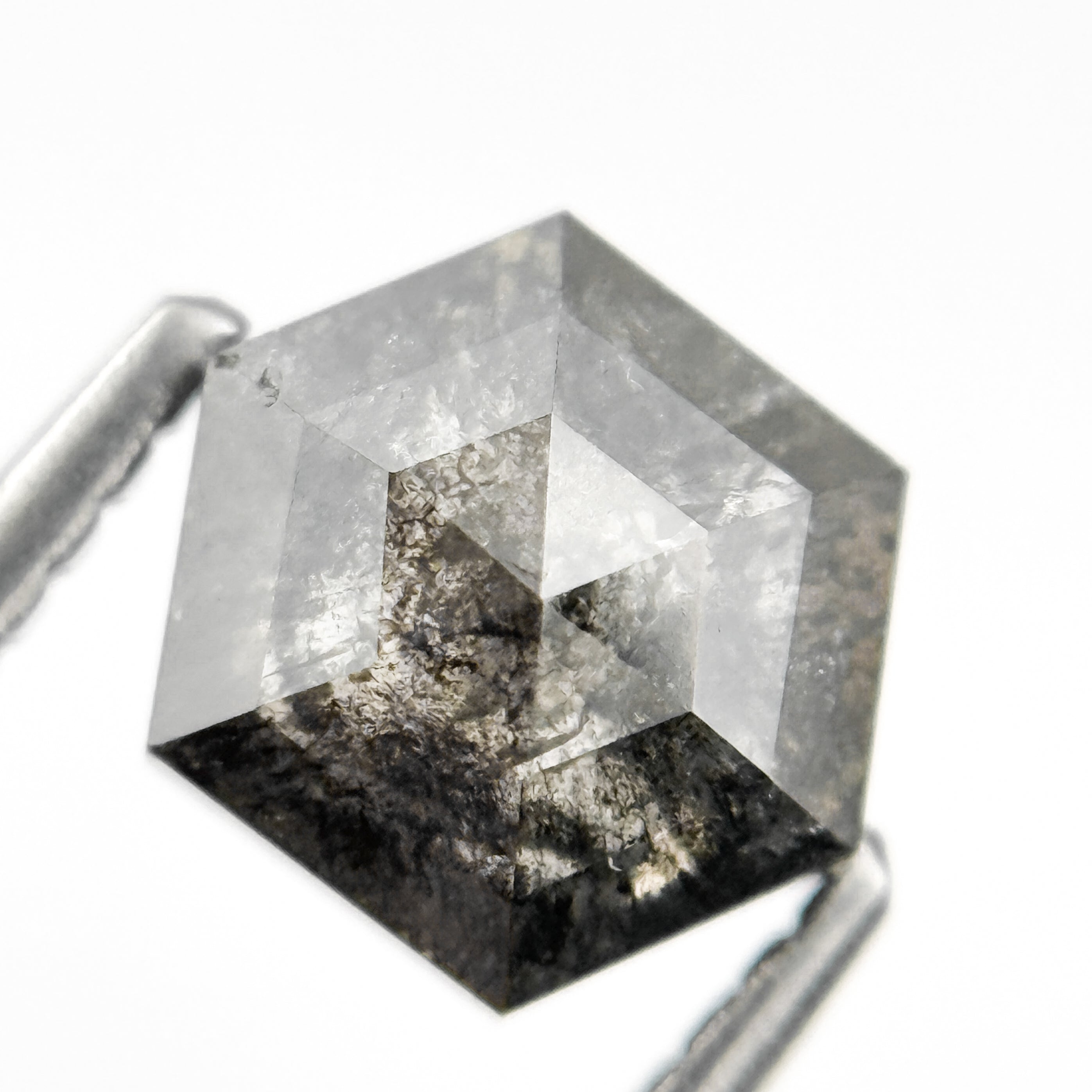 1.45 Ct Hexagon Rose Cut Grey Natural Salt and Pepper Diamond