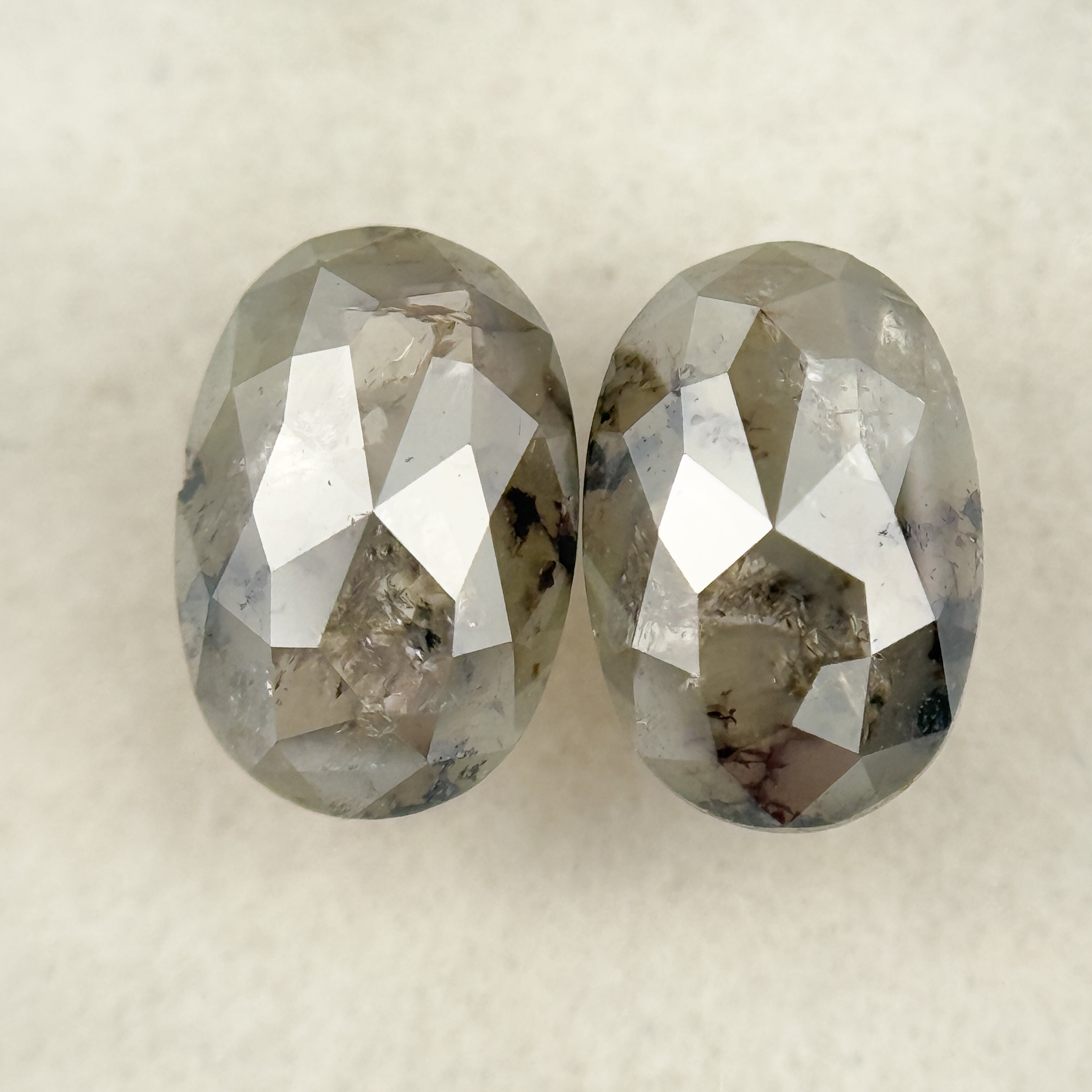 1.72 Ct Oval Rose Cut Grey Natural Salt and Pepper Diamond pair