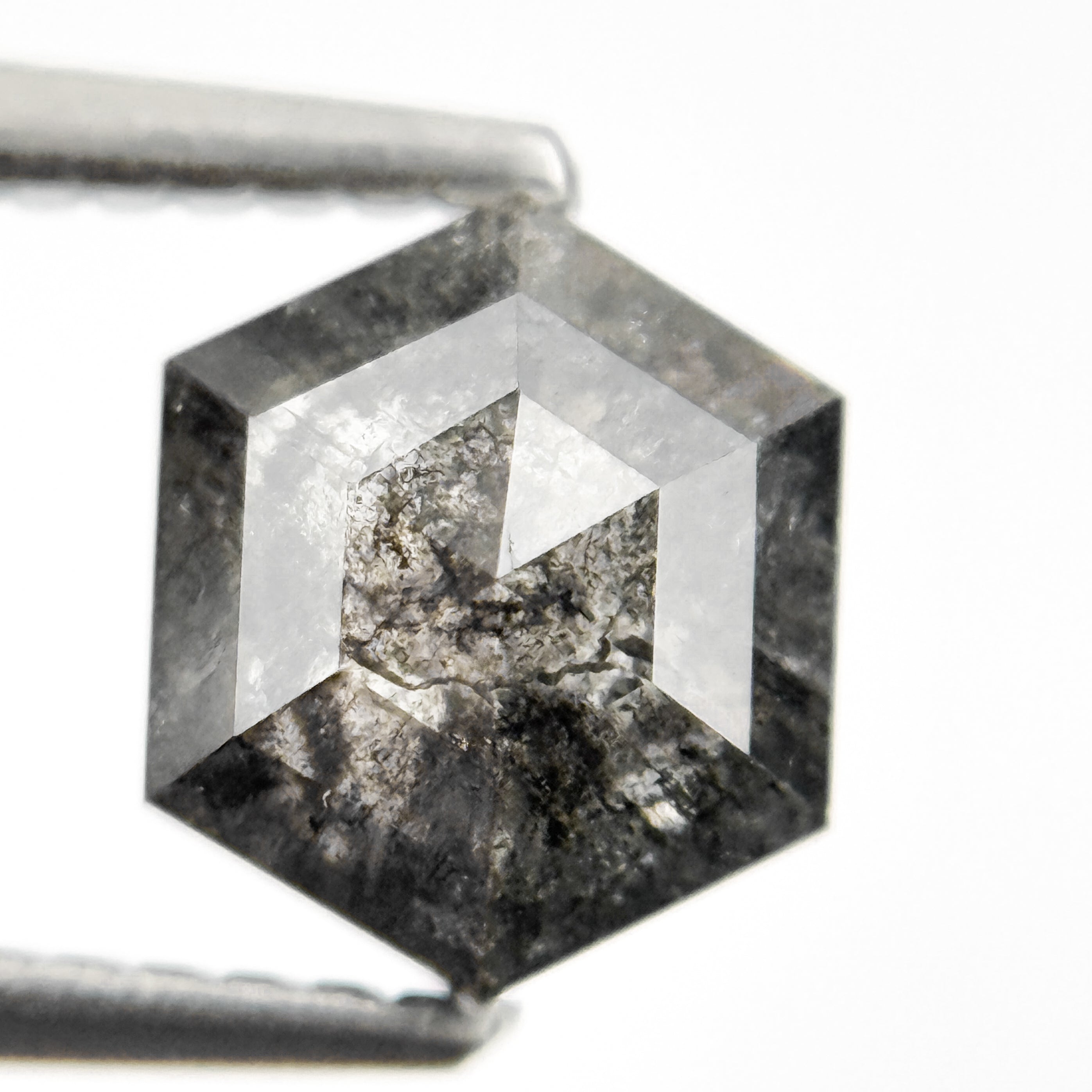 1.45 Ct Hexagon Rose Cut Grey Natural Salt and Pepper Diamond