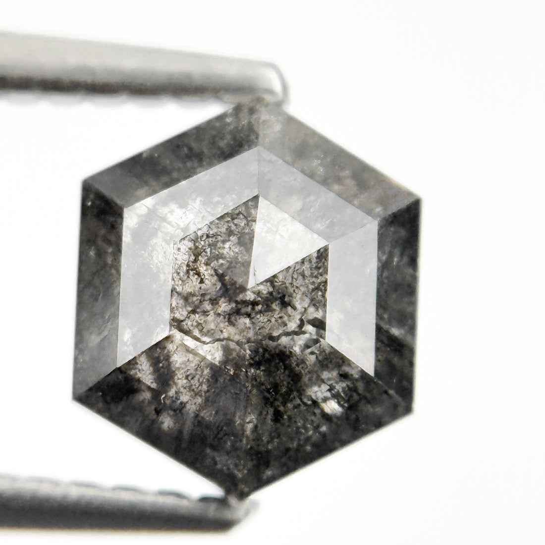 1.45 Ct Hexagon Rose Cut Grey Natural Salt and Pepper Diamond