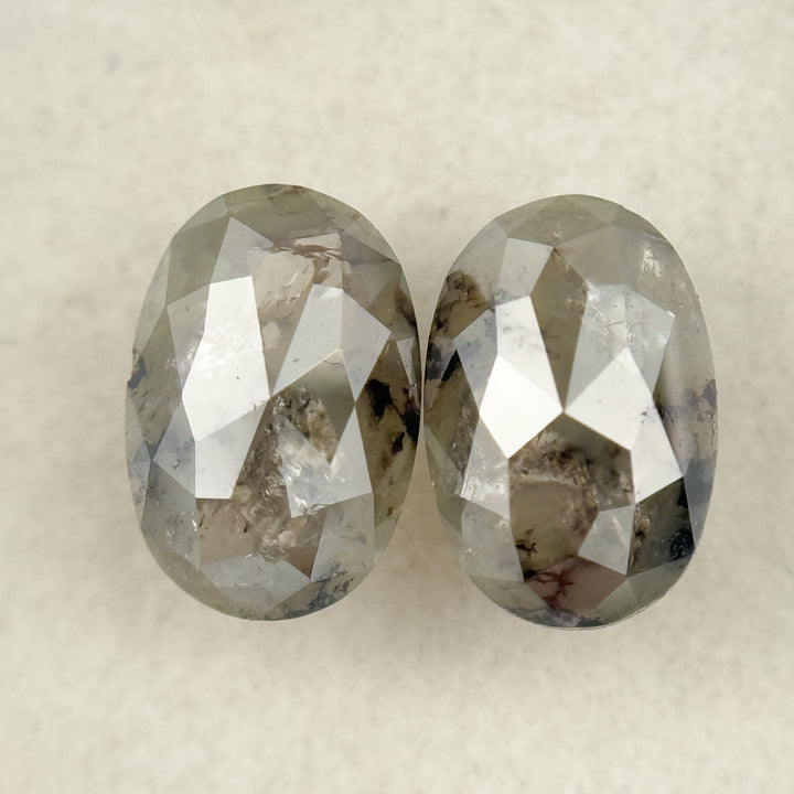 1.72 Ct Oval Rose Cut Grey Natural Salt and Pepper Diamond pair