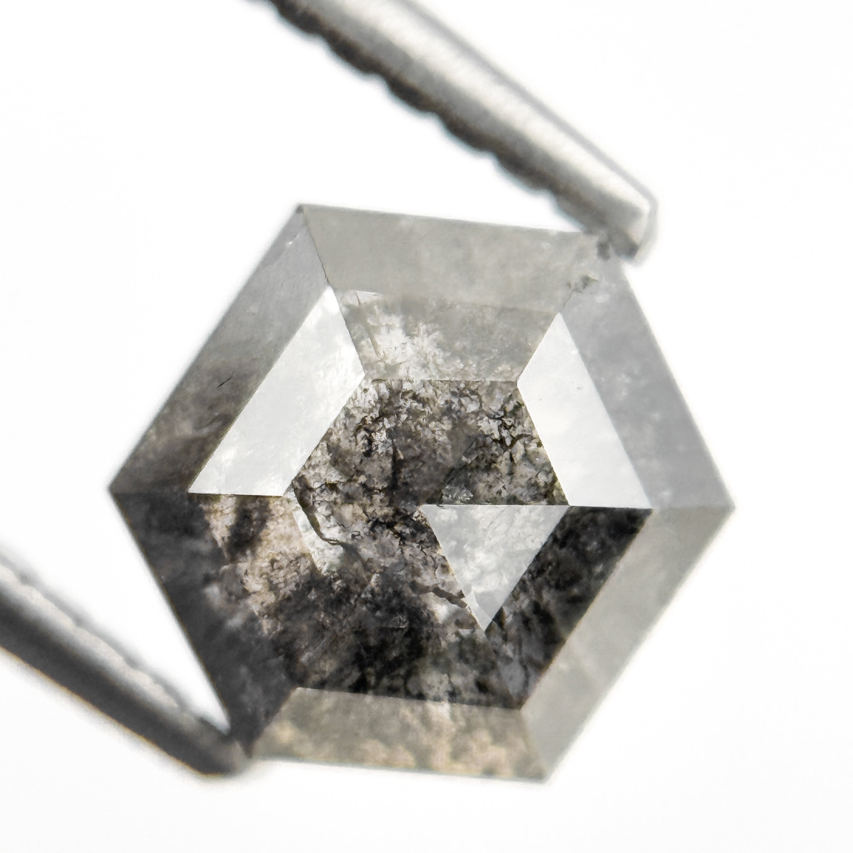 1.45 Ct Hexagon Rose Cut Grey Natural Salt and Pepper Diamond