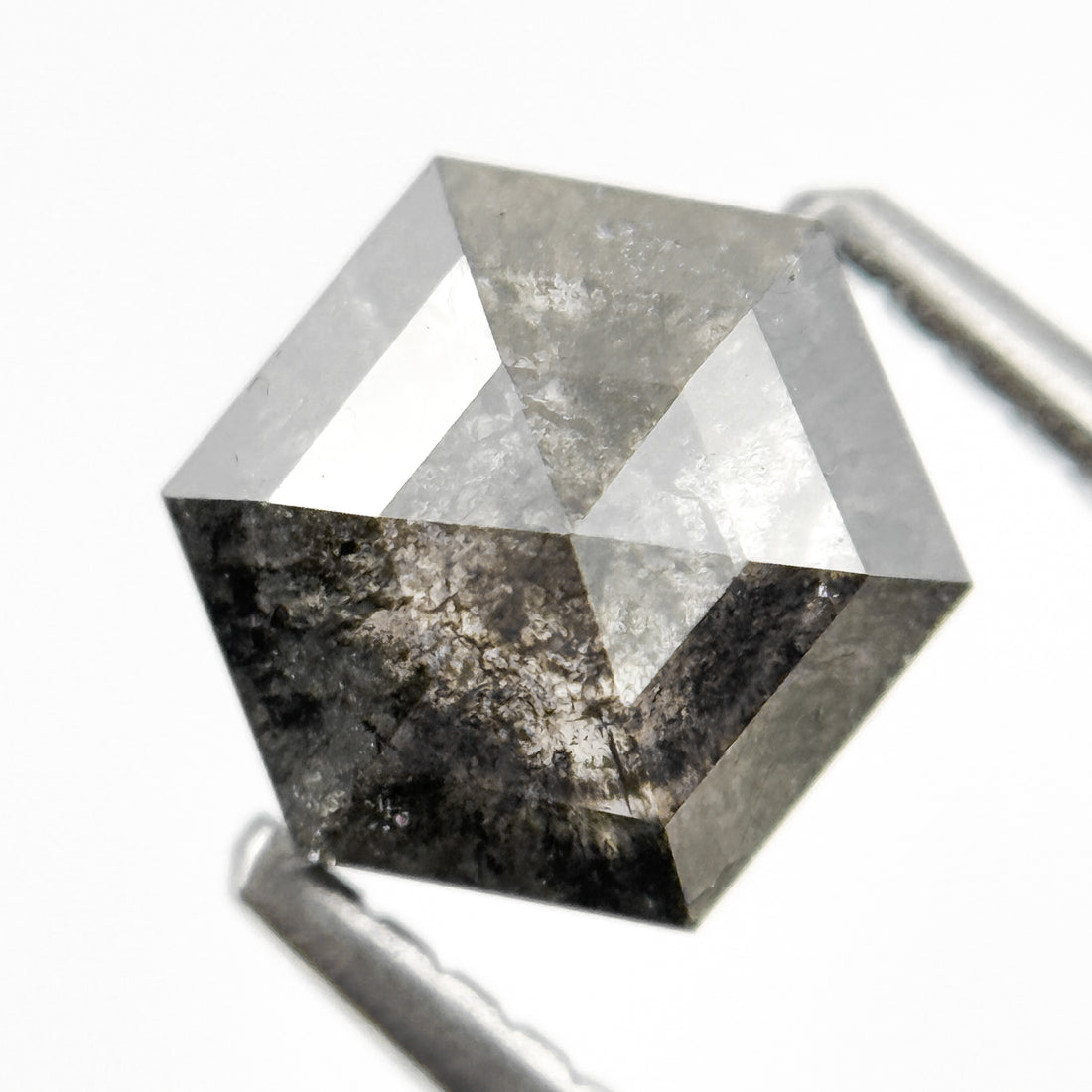 1.45 Ct Hexagon Rose Cut Grey Natural Salt and Pepper Diamond