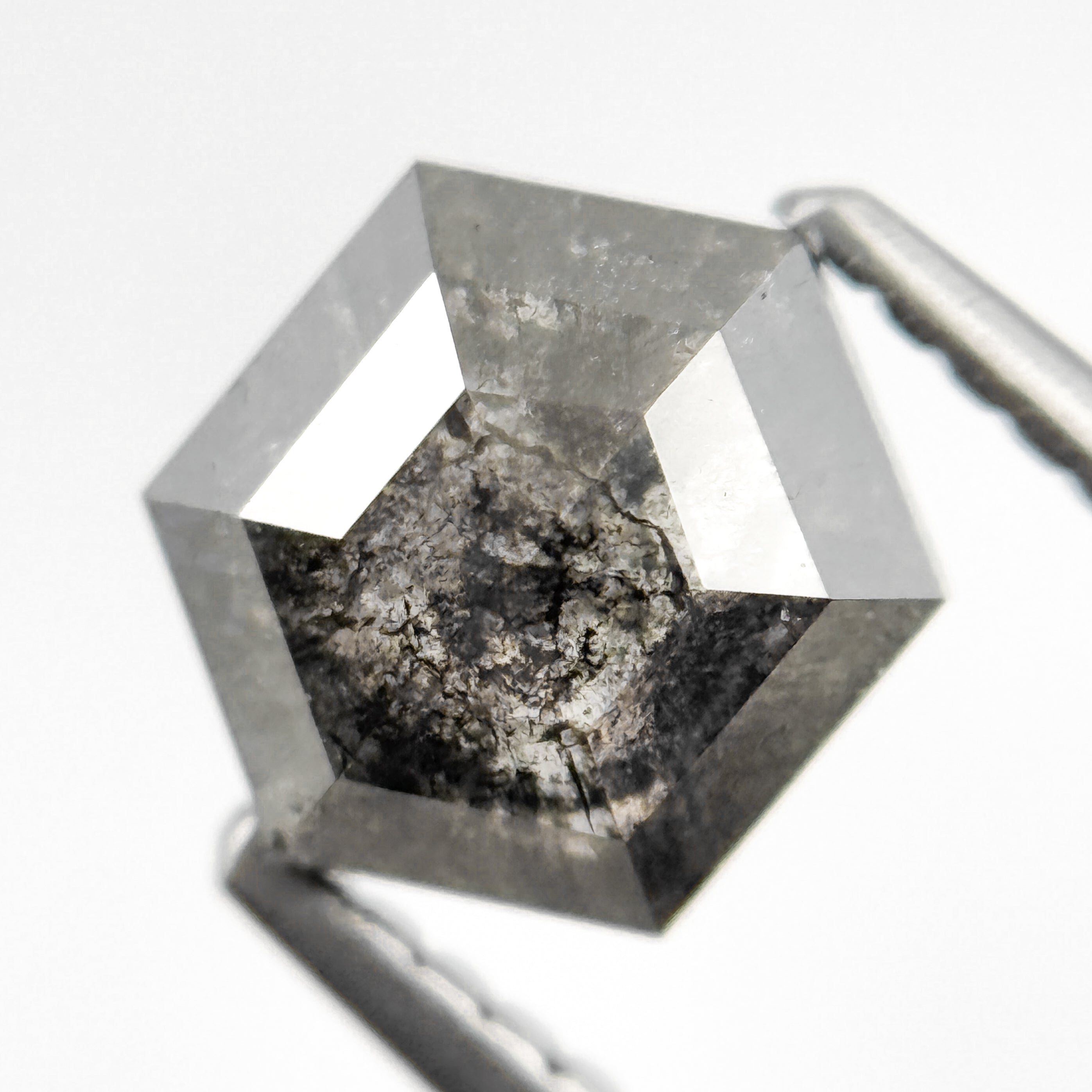 1.45 Ct Hexagon Rose Cut Grey Natural Salt and Pepper Diamond