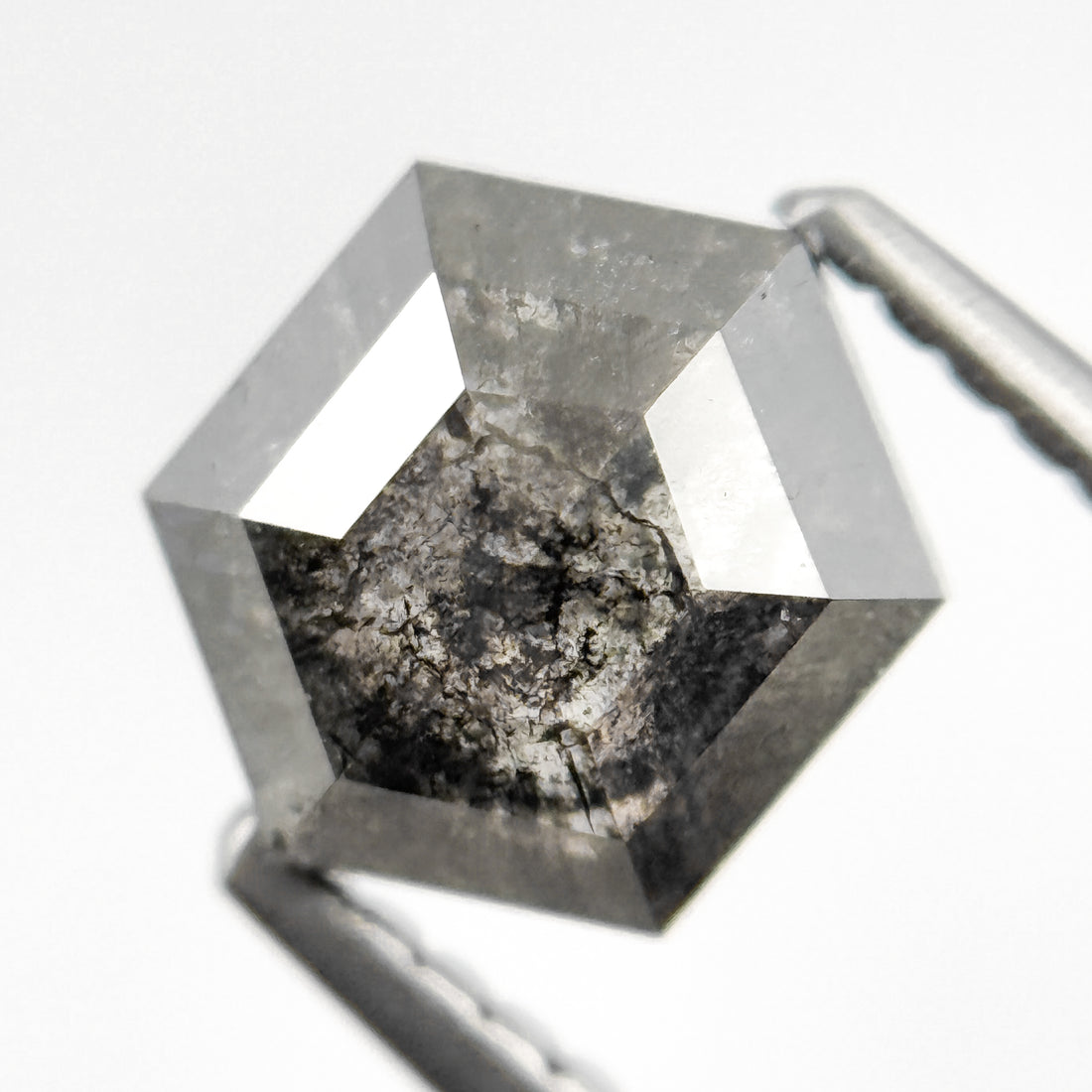 1.45 Ct Hexagon Rose Cut Grey Natural Salt and Pepper Diamond