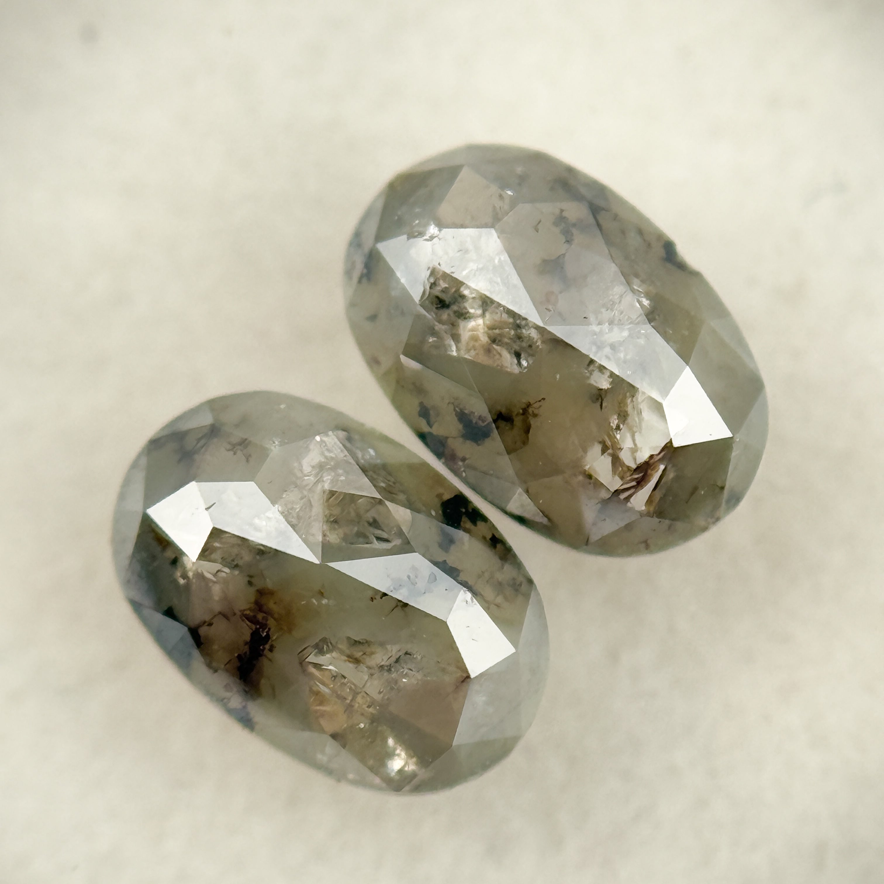 1.72 Ct Oval Rose Cut Grey Natural Salt and Pepper Diamond pair