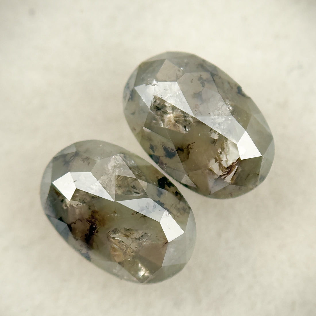 1.72 Ct Oval Rose Cut Grey Natural Salt and Pepper Diamond pair