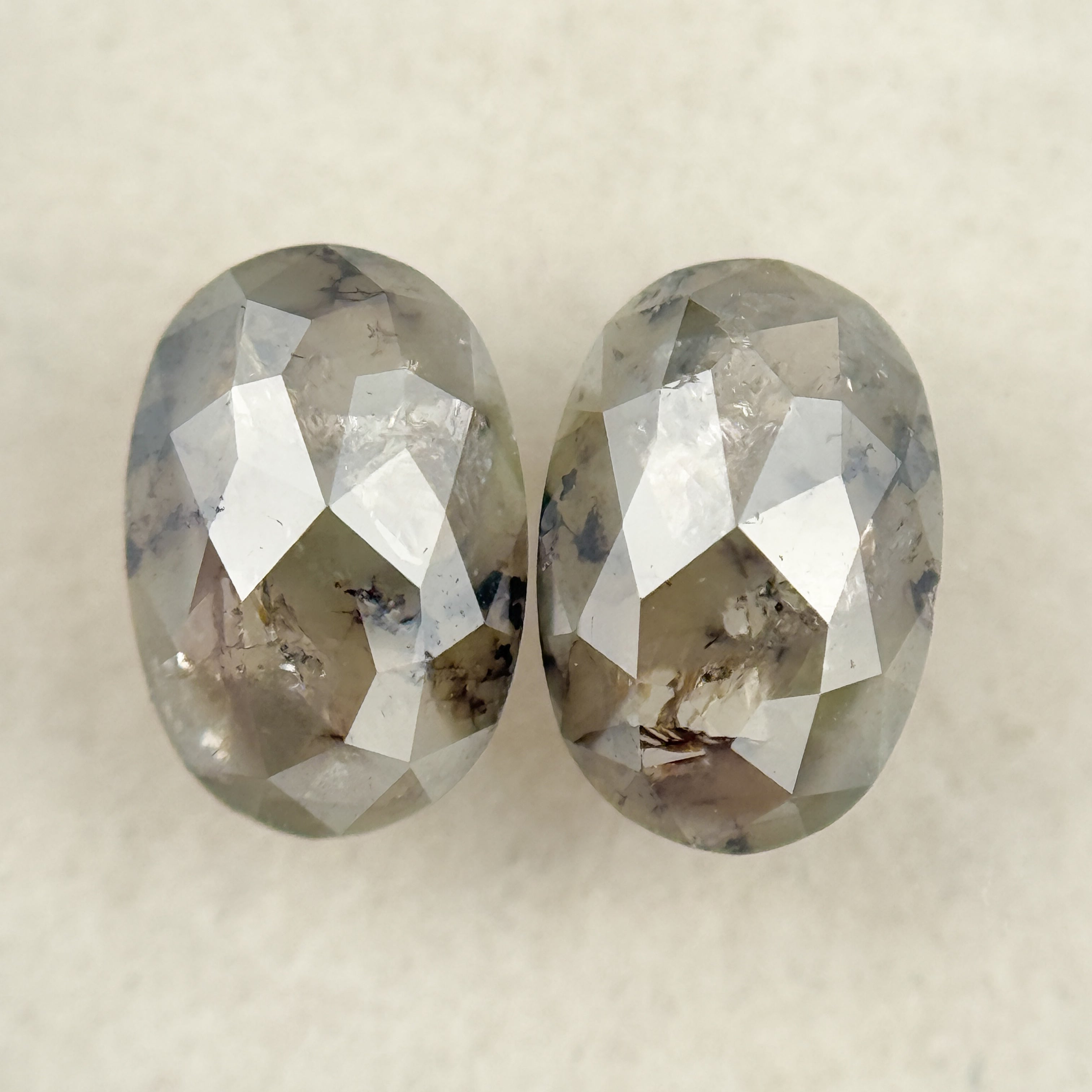 1.72 Ct Oval Rose Cut Grey Natural Salt and Pepper Diamond pair