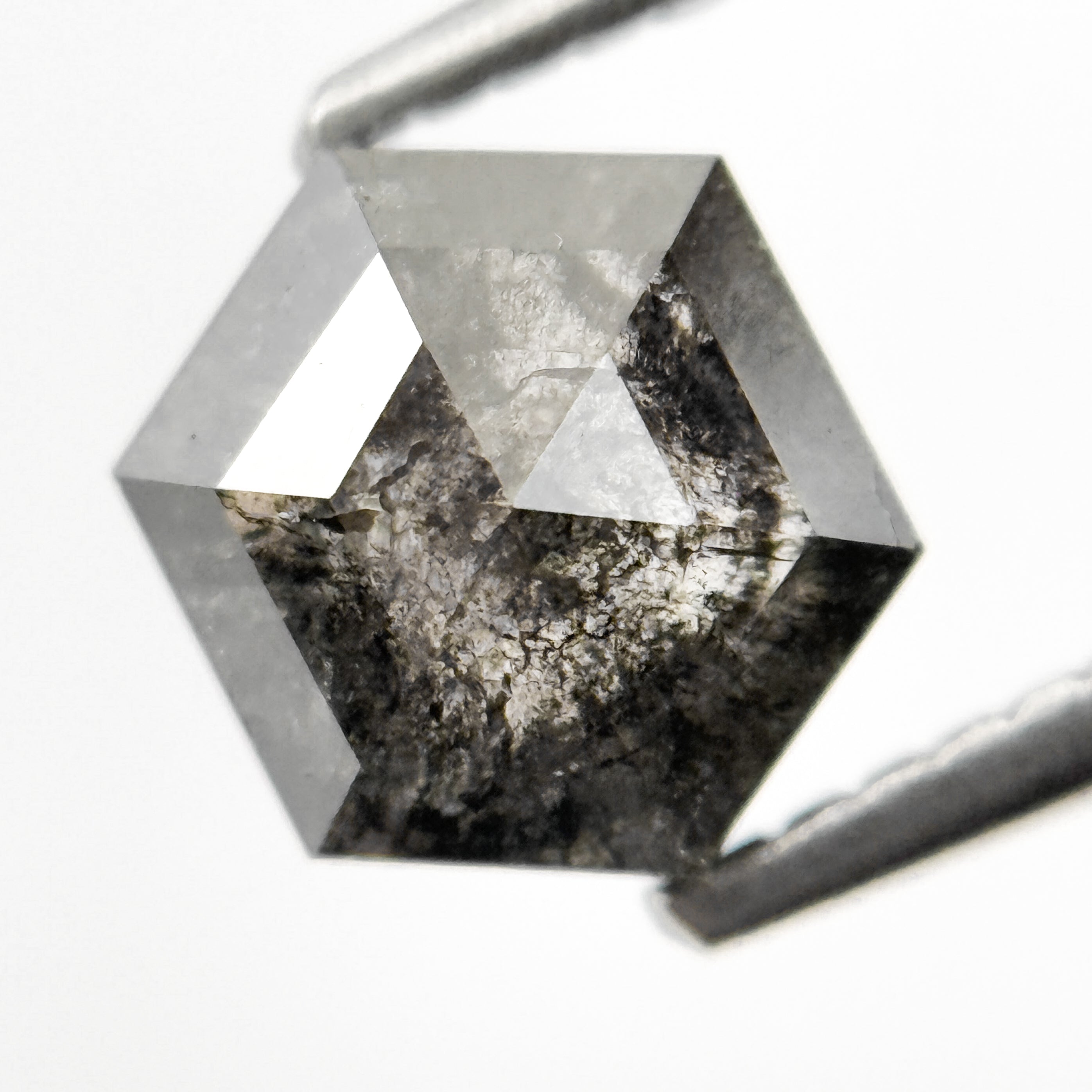 1.45 Ct Hexagon Rose Cut Grey Natural Salt and Pepper Diamond
