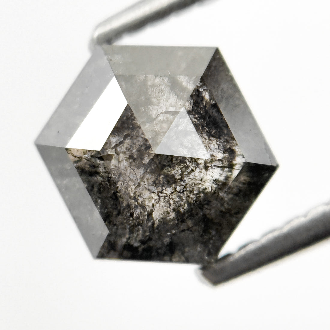 1.45 Ct Hexagon Rose Cut Grey Natural Salt and Pepper Diamond