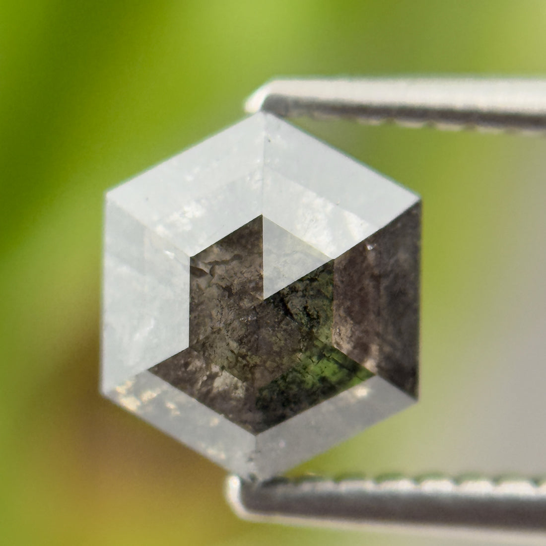 1.45 Ct Hexagon Rose Cut Grey Natural Salt and Pepper Diamond