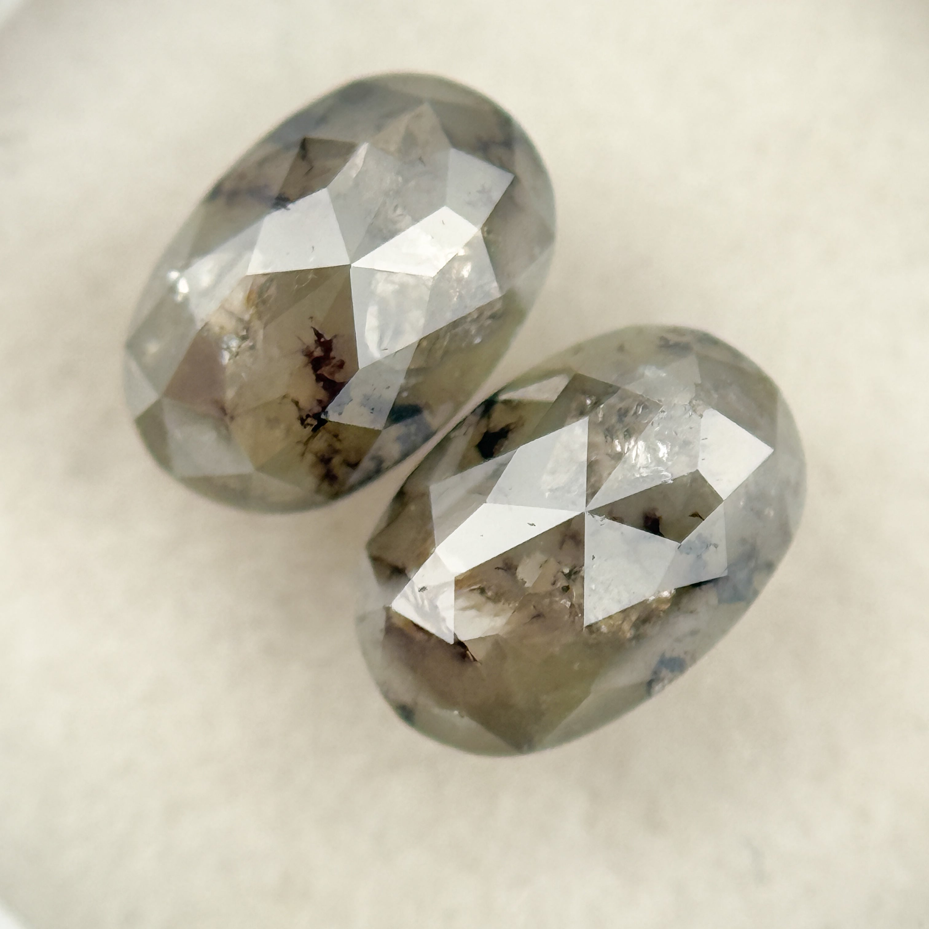 1.72 Ct Oval Rose Cut Grey Natural Salt and Pepper Diamond pair