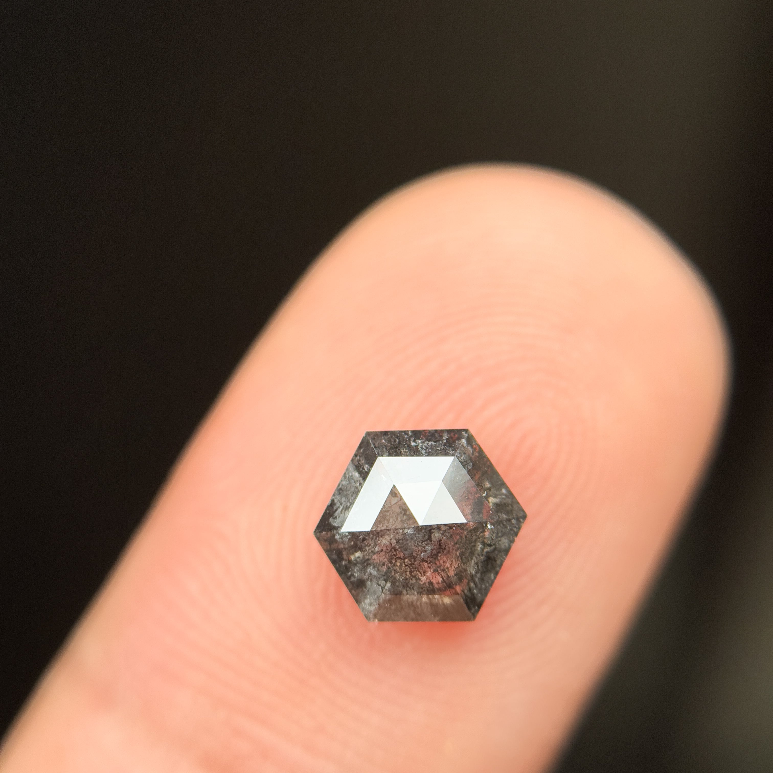 1.45 Ct Hexagon Rose Cut Grey Natural Salt and Pepper Diamond