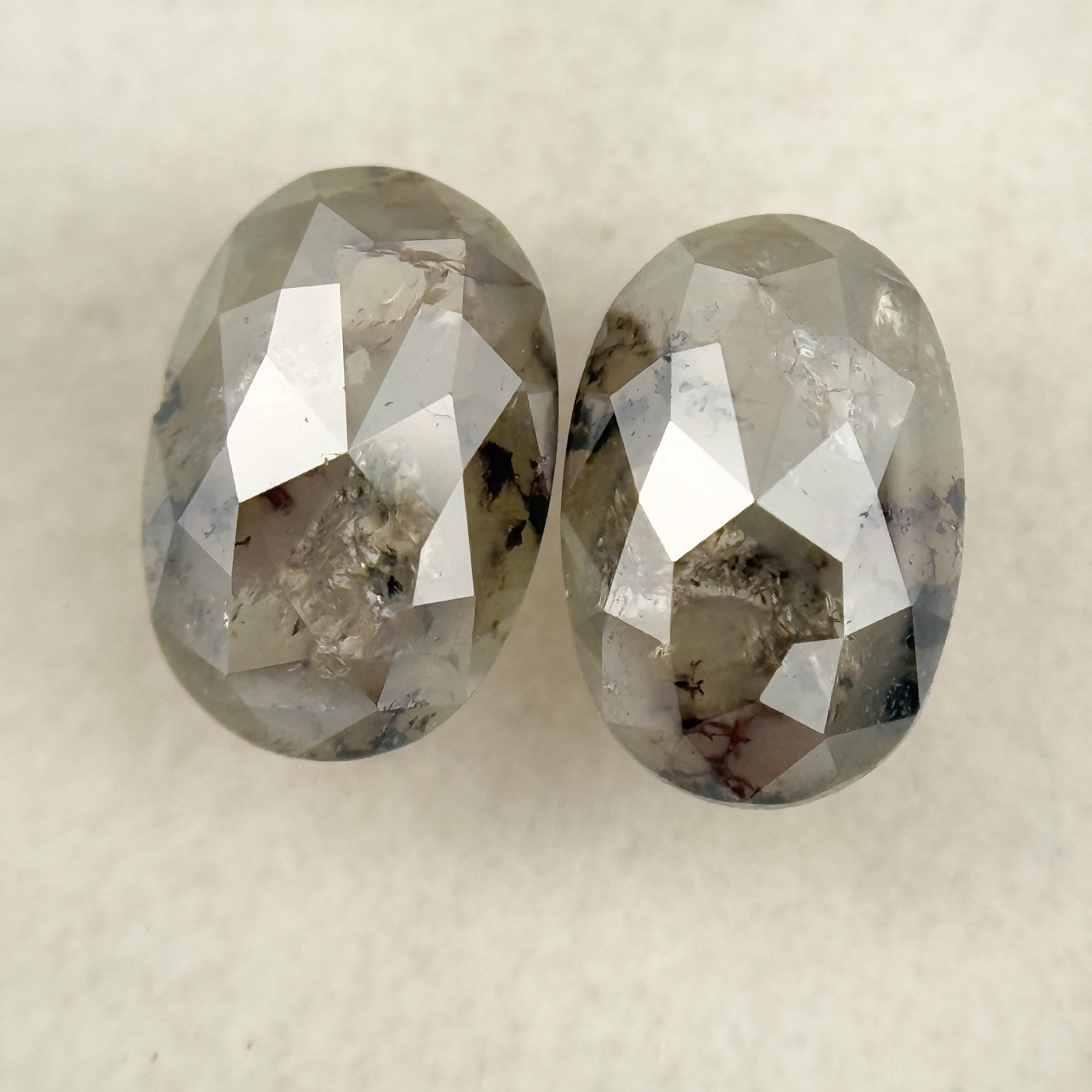 1.72 Ct Oval Rose Cut Grey Natural Salt and Pepper Diamond pair