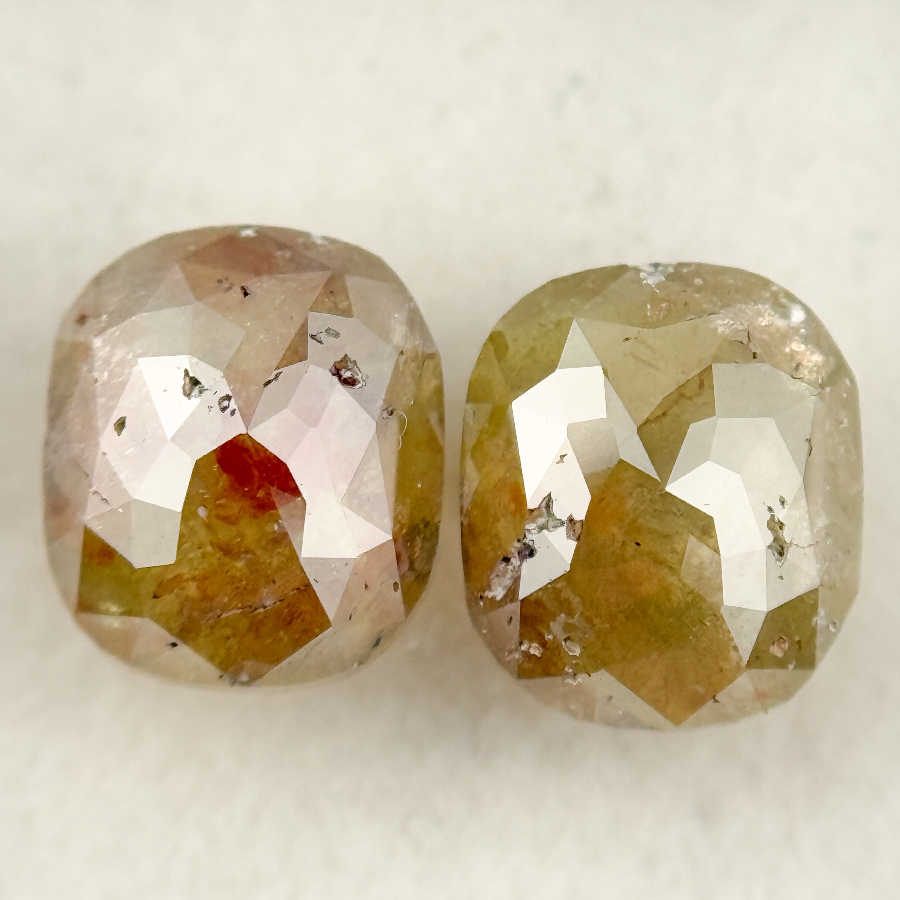 2.97 Ct Oval Rose Cut Yellow Natural Salt and Pepper Diamond pair