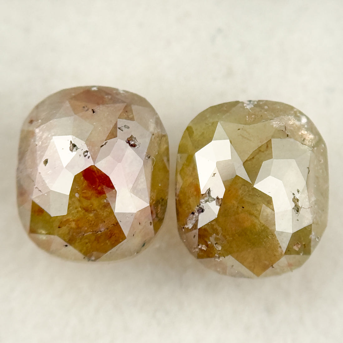2.97 Ct Oval Rose Cut Yellow Natural Salt and Pepper Diamond pair