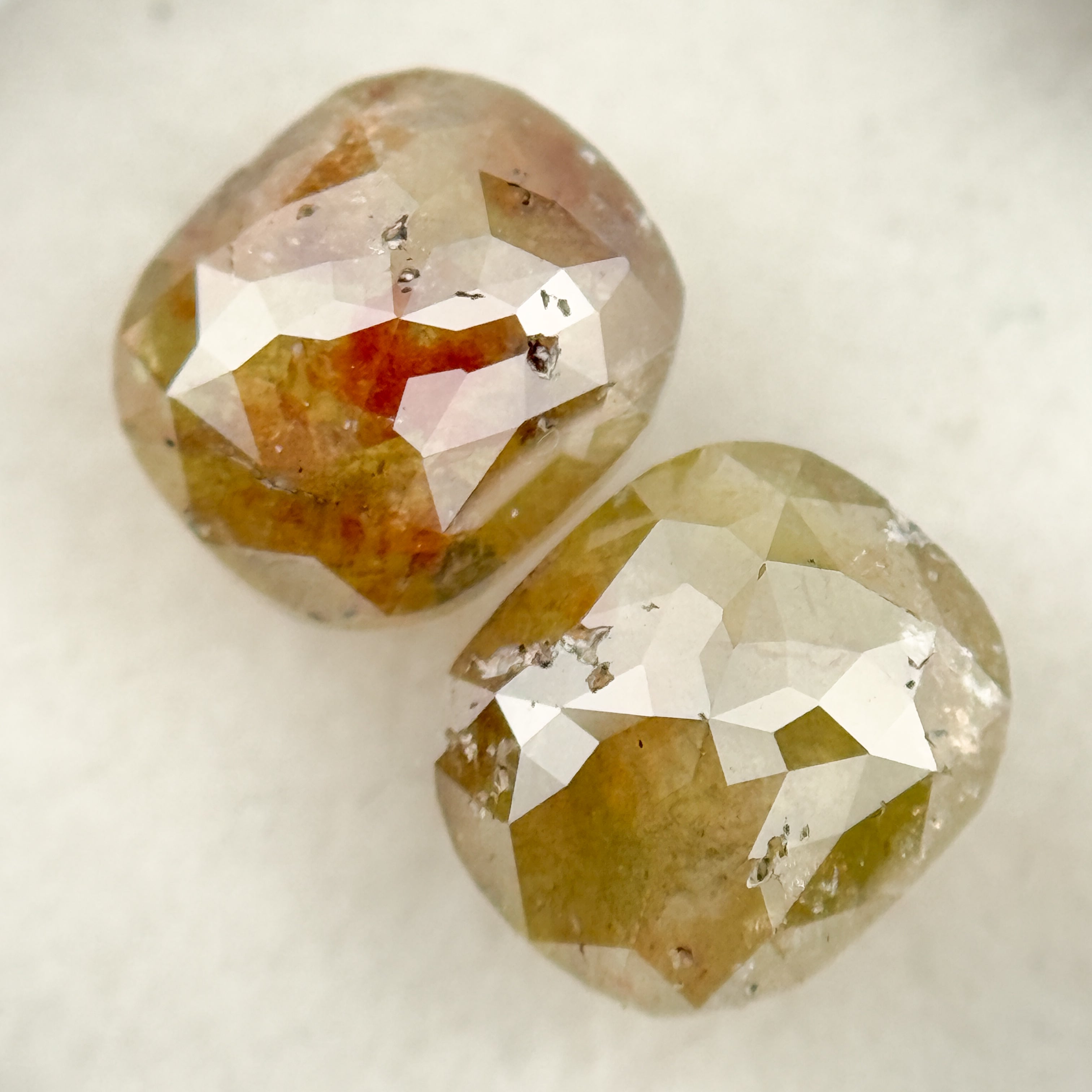 2.97 Ct Oval Rose Cut Yellow Natural Salt and Pepper Diamond pair