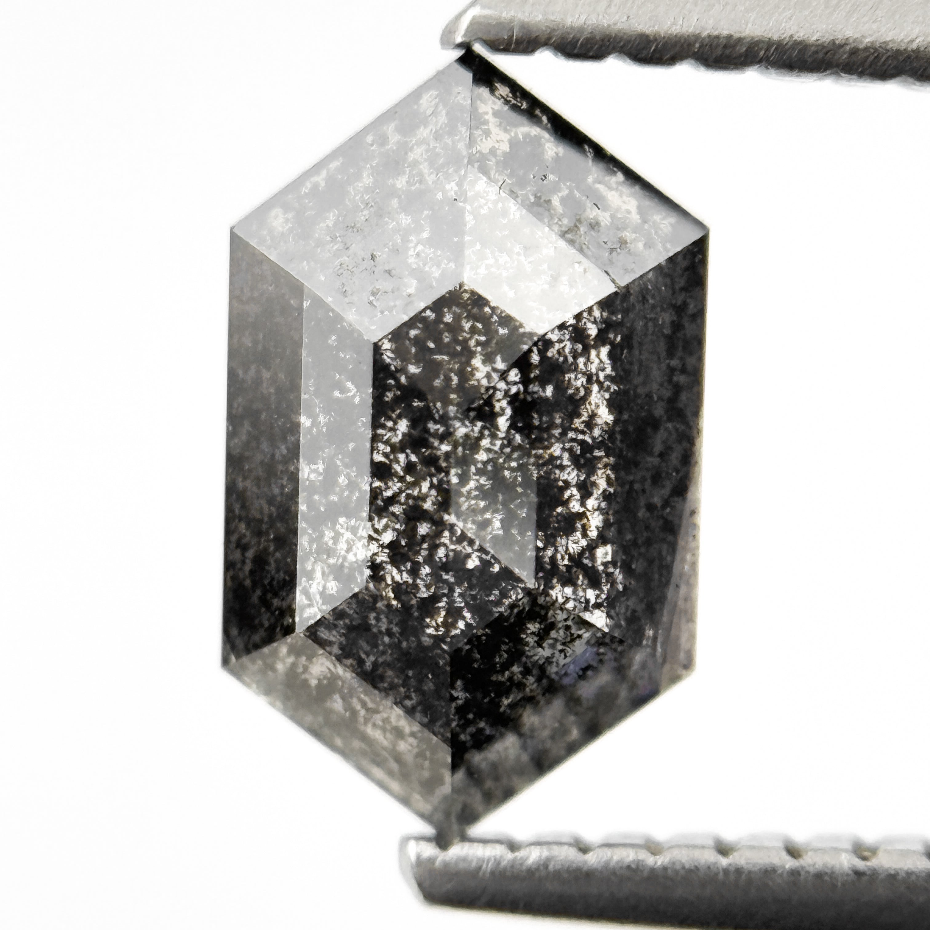 1.27 Ct Hexagon Rose Cut Grey Natural Salt and Pepper Diamond