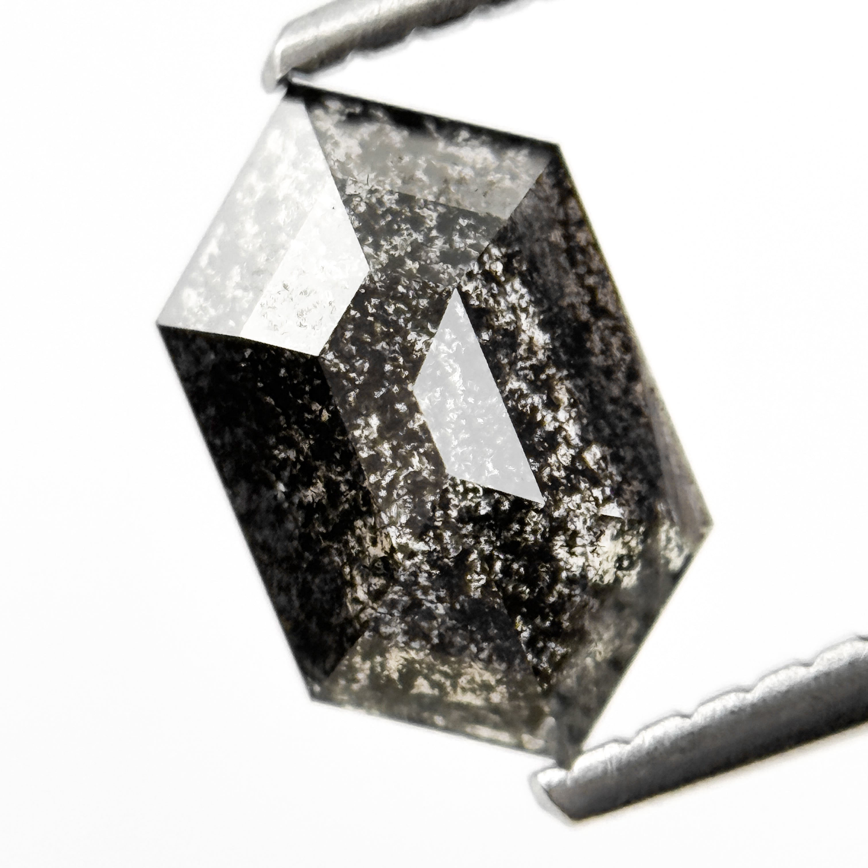 1.27 Ct Hexagon Rose Cut Grey Natural Salt and Pepper Diamond