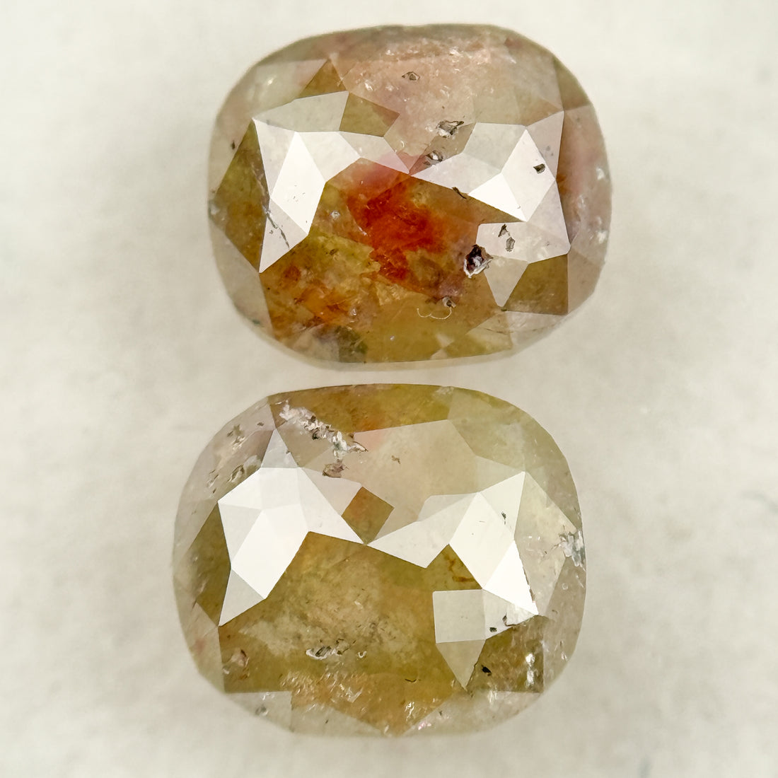 2.97 Ct Oval Rose Cut Yellow Natural Salt and Pepper Diamond pair