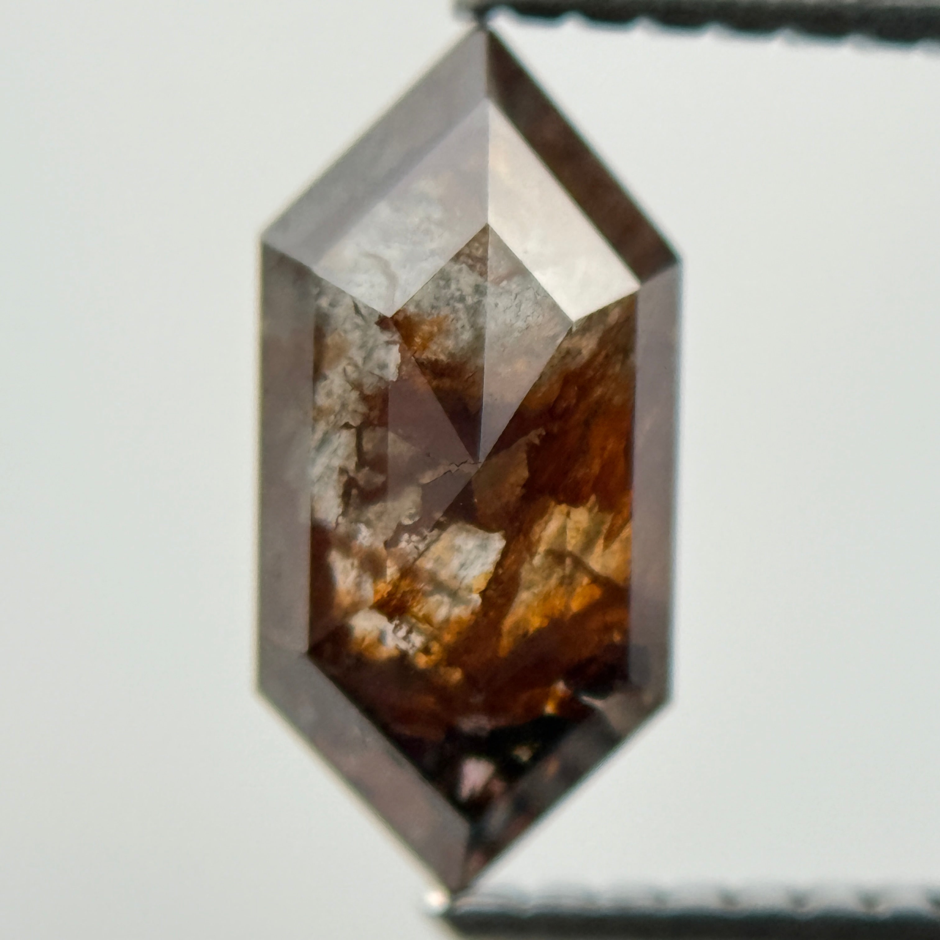 1.48 Ct Hexagon Rose Cut Red Natural Salt and Pepper Diamond