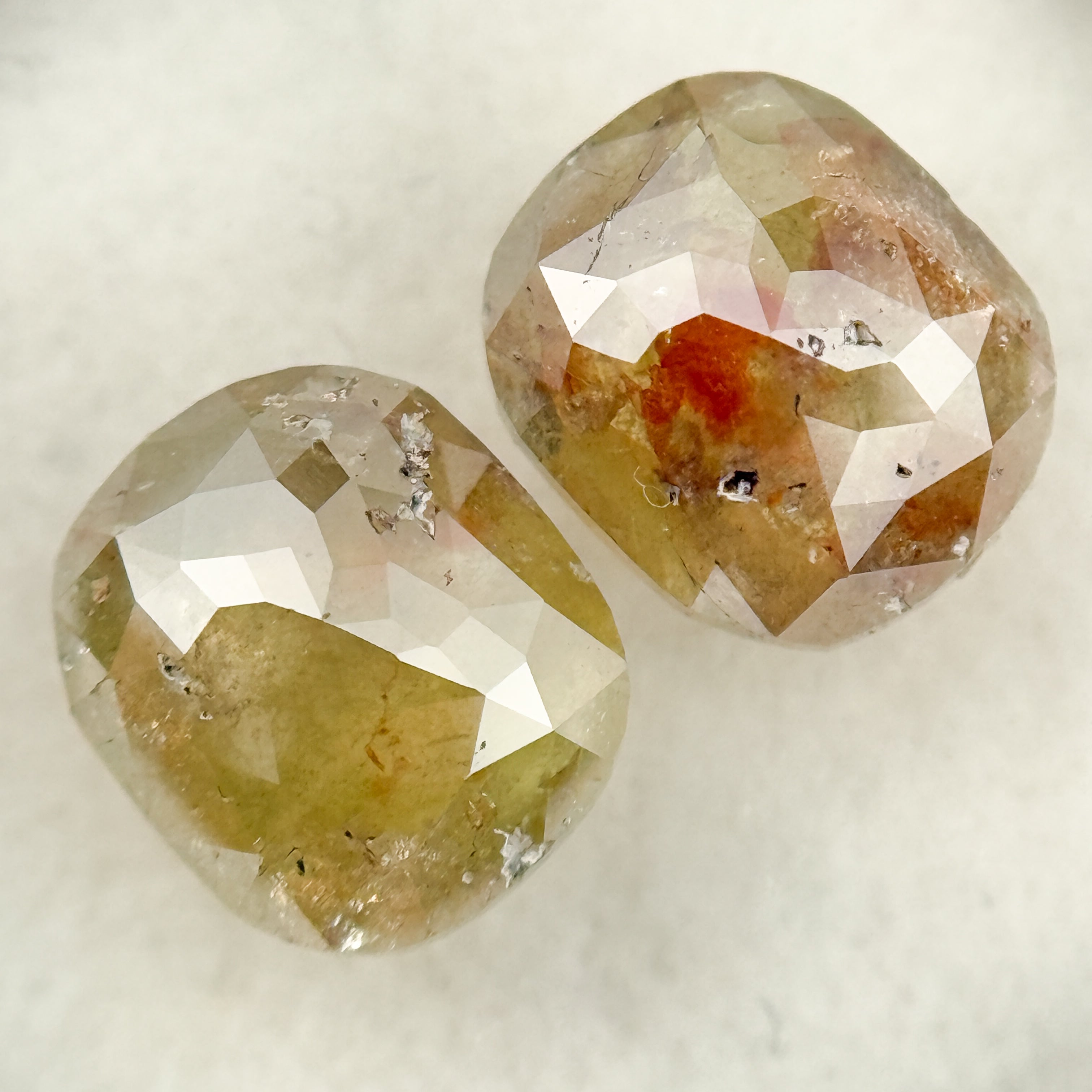 2.97 Ct Oval Rose Cut Yellow Natural Salt and Pepper Diamond pair