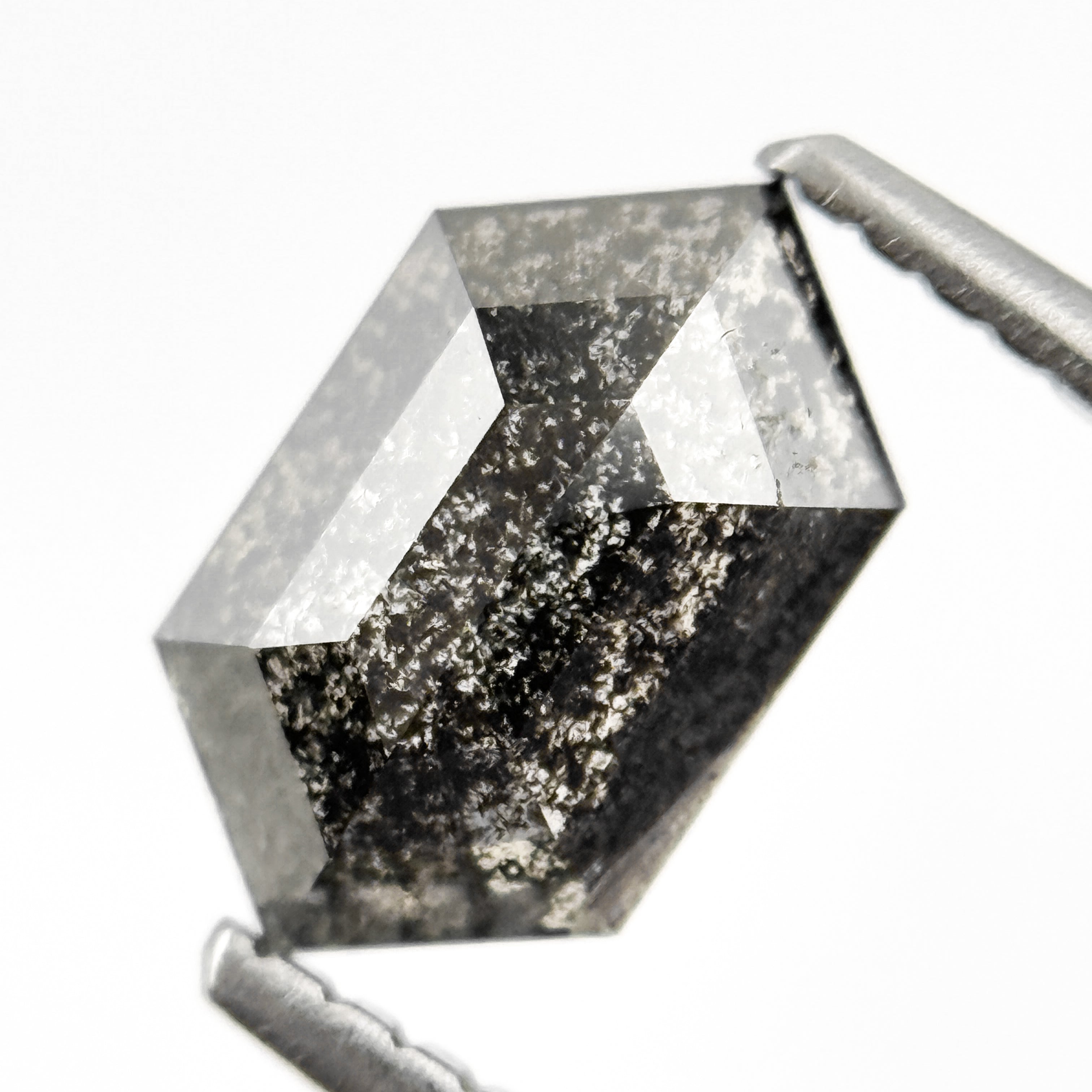1.27 Ct Hexagon Rose Cut Grey Natural Salt and Pepper Diamond