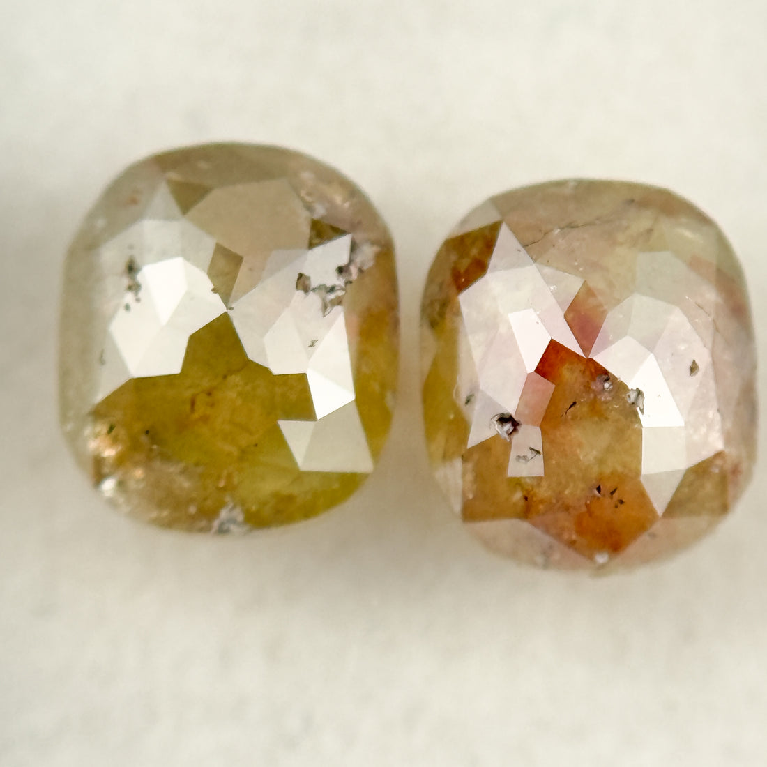 2.97 Ct Oval Rose Cut Yellow Natural Salt and Pepper Diamond pair