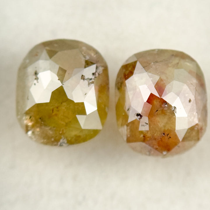 2.97 Ct Oval Rose Cut Yellow Natural Salt and Pepper Diamond pair