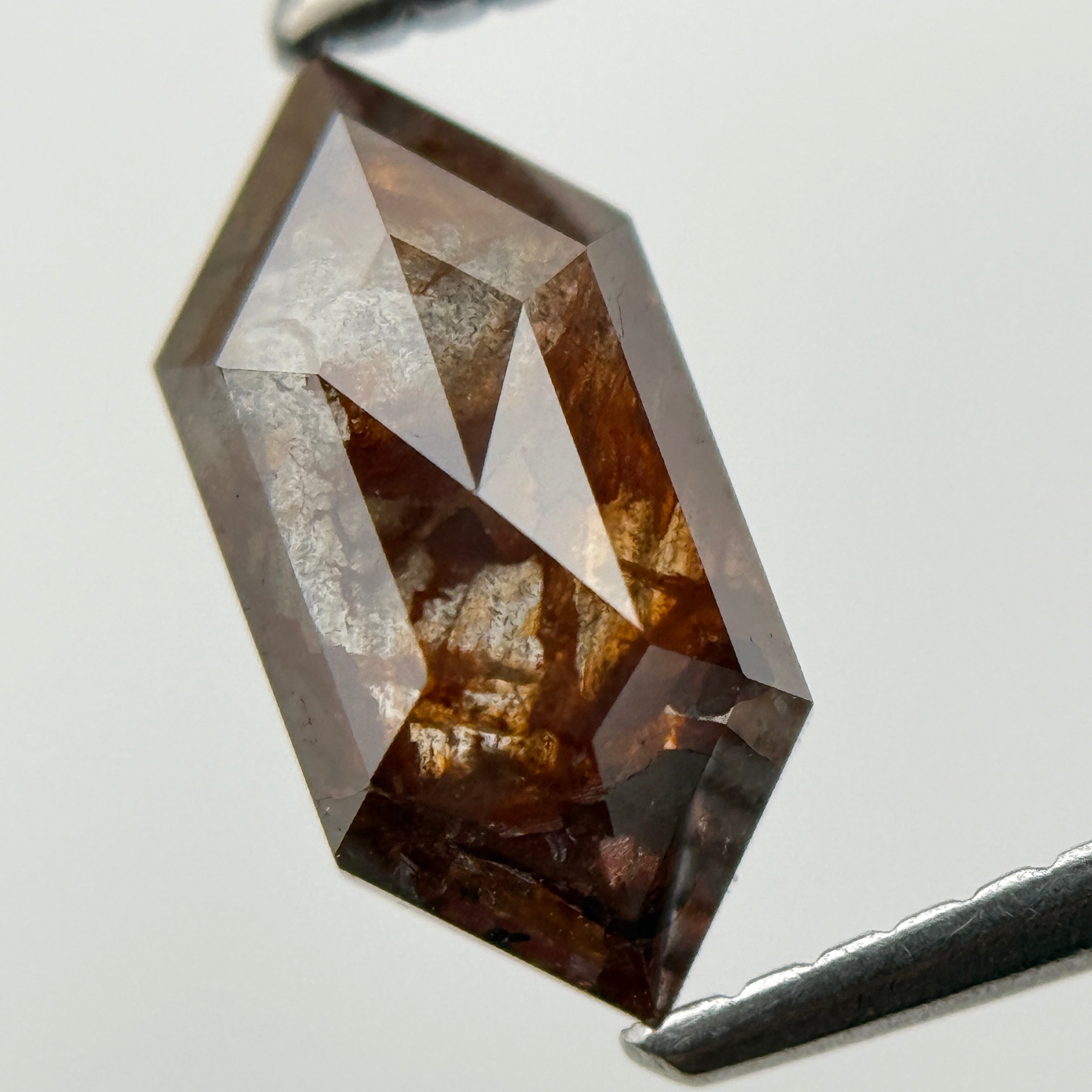 1.48 Ct Hexagon Rose Cut Red Natural Salt and Pepper Diamond