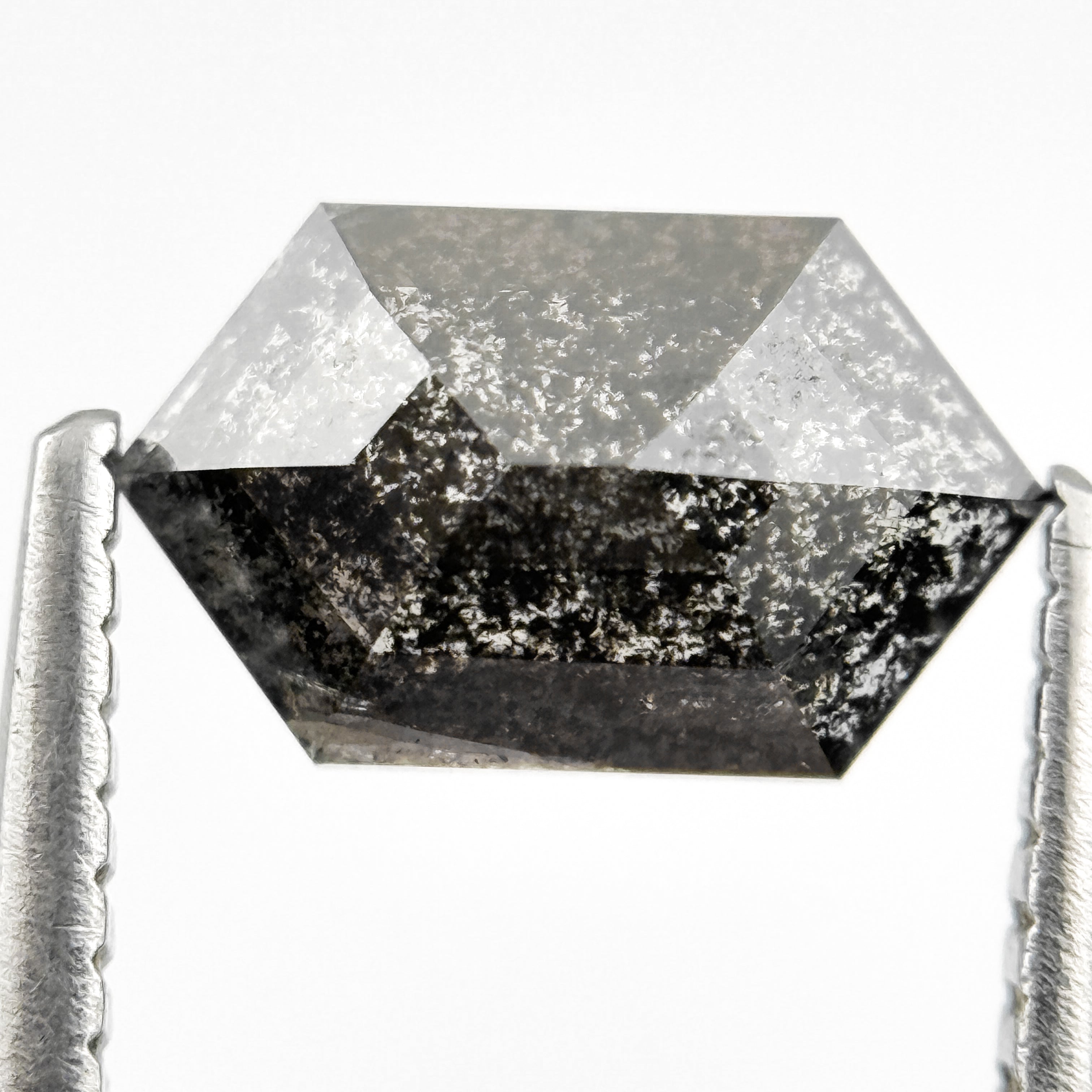 1.27 Ct Hexagon Rose Cut Grey Natural Salt and Pepper Diamond