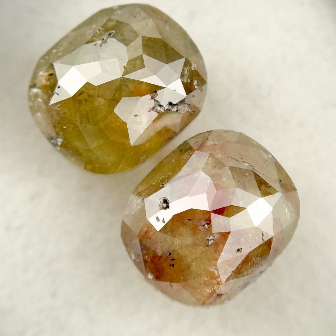 2.97 Ct Oval Rose Cut Yellow Natural Salt and Pepper Diamond pair
