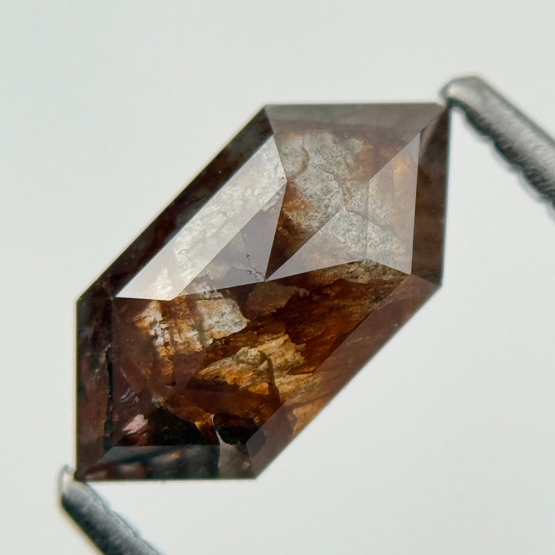 1.48 Ct Hexagon Rose Cut Red Natural Salt and Pepper Diamond