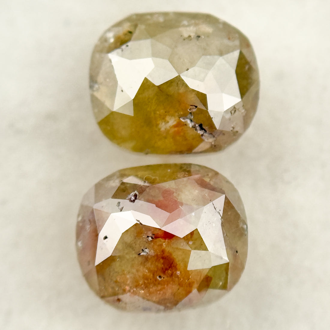 2.97 Ct Oval Rose Cut Yellow Natural Salt and Pepper Diamond pair