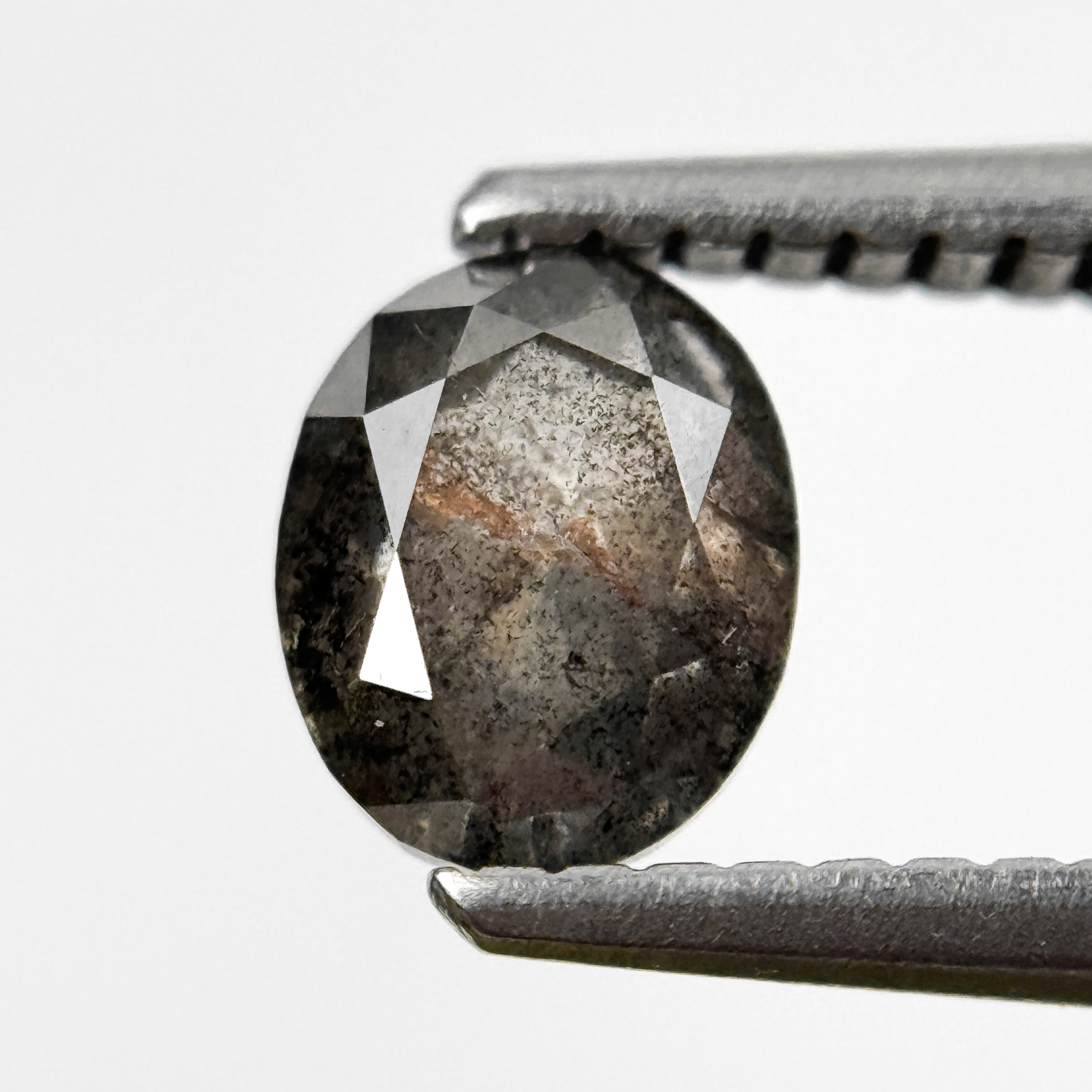 0.90 Ct Oval Rose Cut Grey Natural Salt and Pepper Diamond