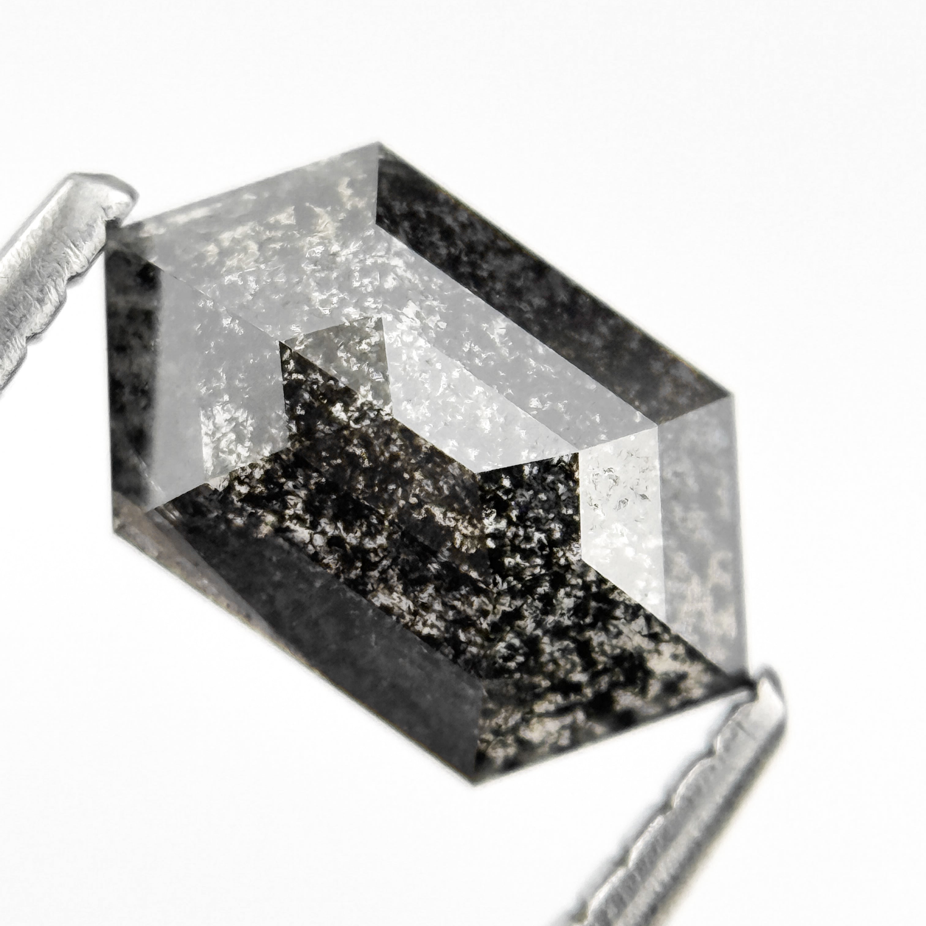 1.27 Ct Hexagon Rose Cut Grey Natural Salt and Pepper Diamond