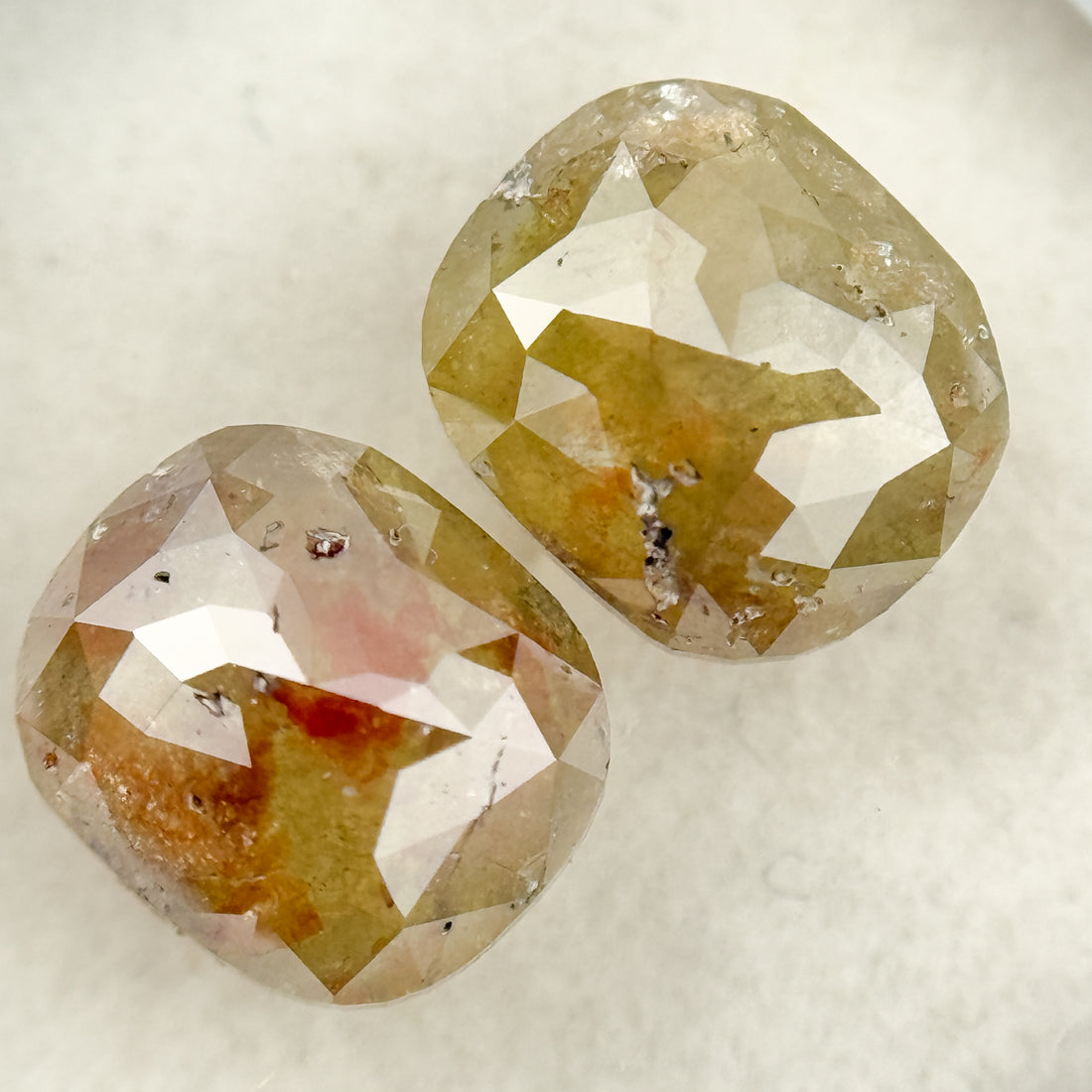 2.97 Ct Oval Rose Cut Yellow Natural Salt and Pepper Diamond pair