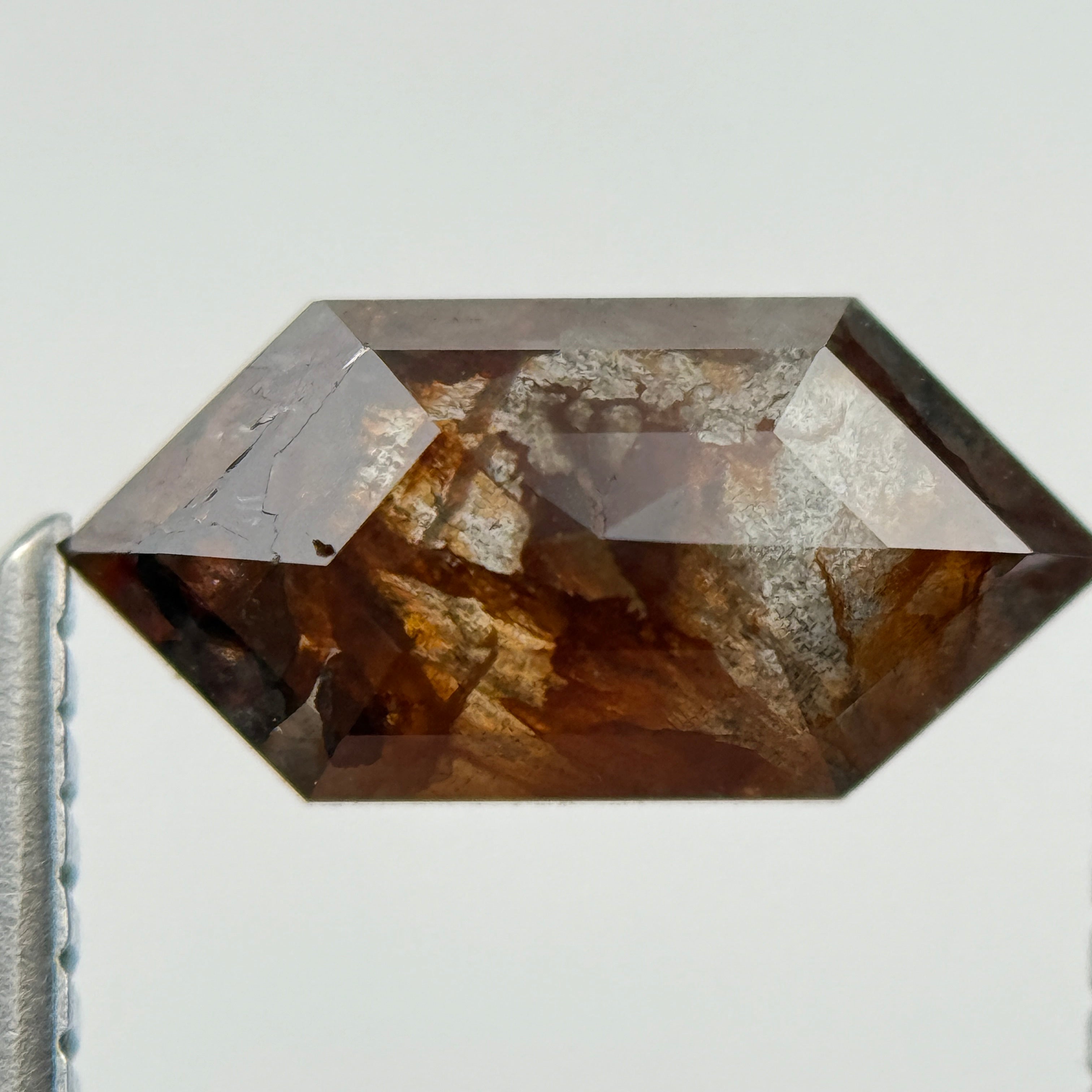 1.48 Ct Hexagon Rose Cut Red Natural Salt and Pepper Diamond