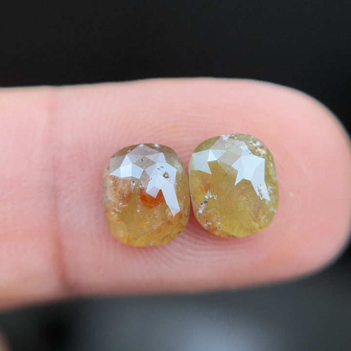 2.97 Ct Oval Rose Cut Yellow Natural Salt and Pepper Diamond pair