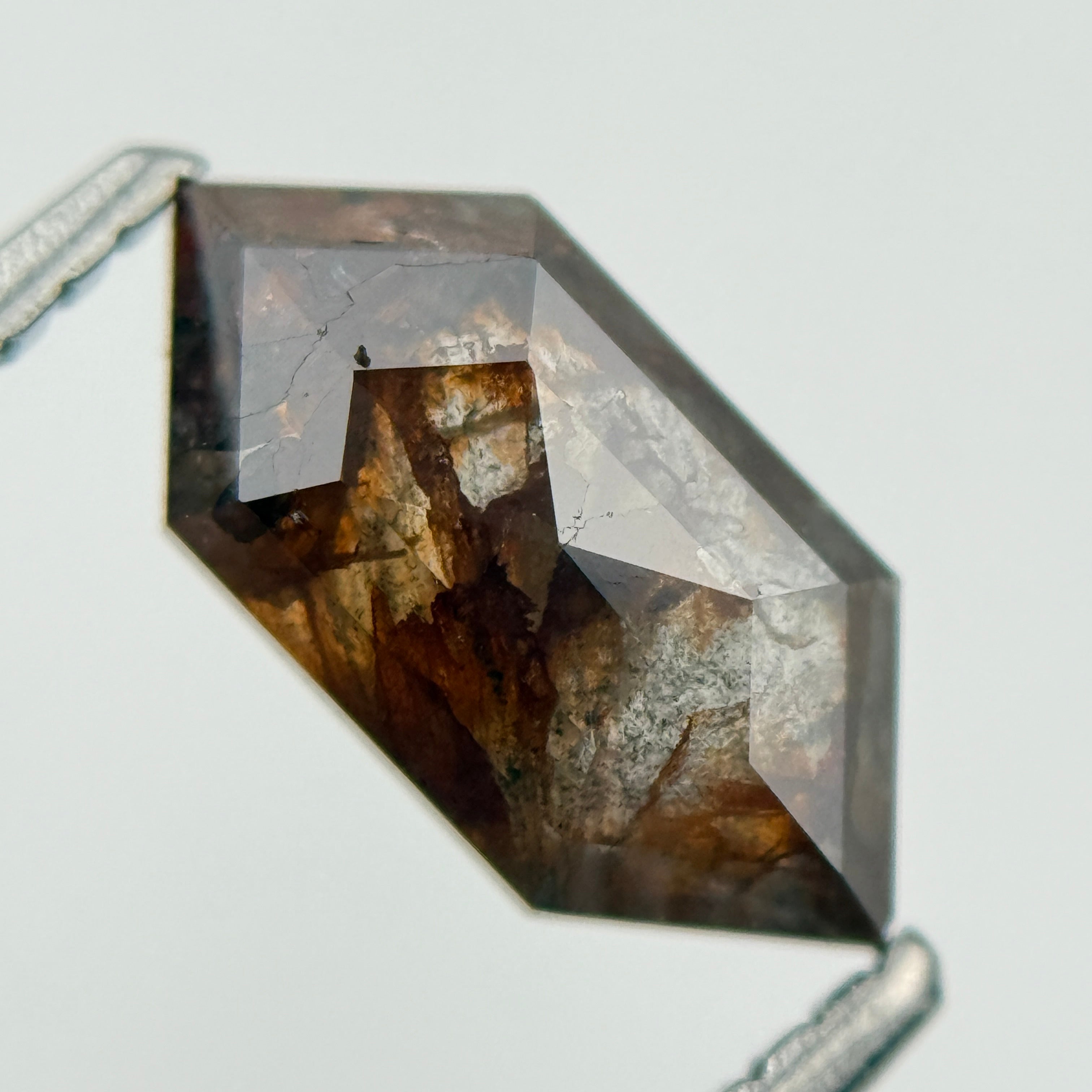 1.48 Ct Hexagon Rose Cut Red Natural Salt and Pepper Diamond