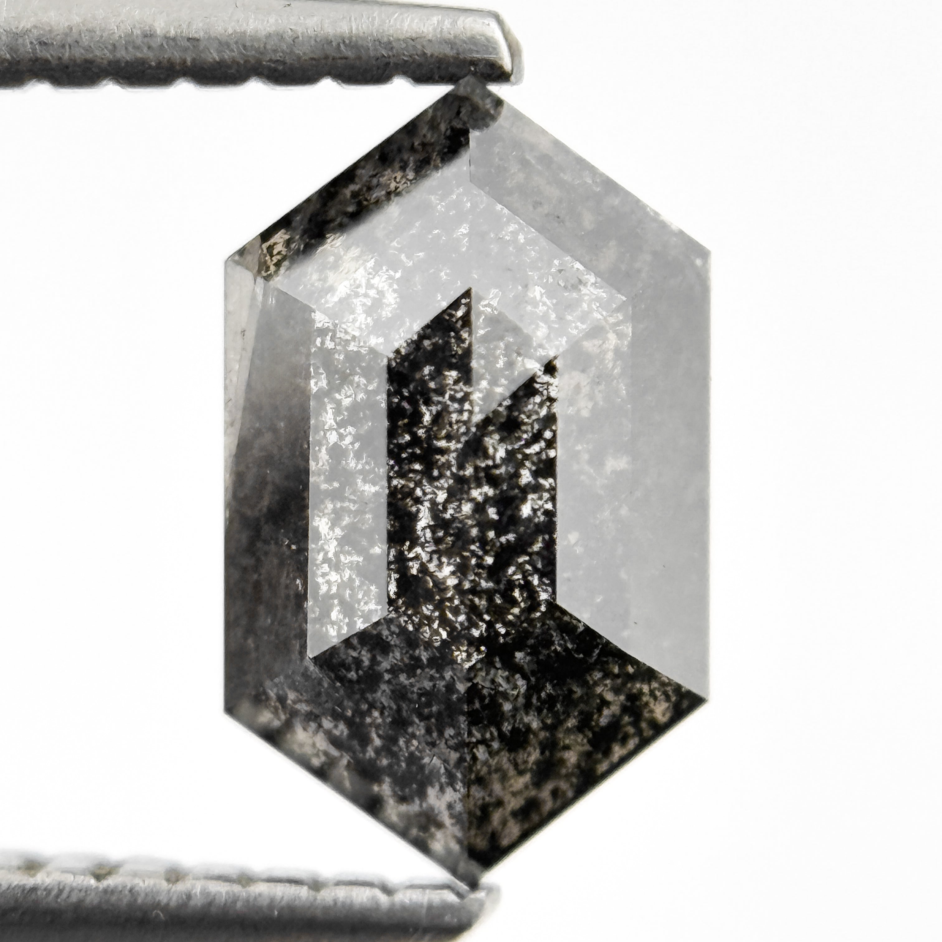1.27 Ct Hexagon Rose Cut Grey Natural Salt and Pepper Diamond