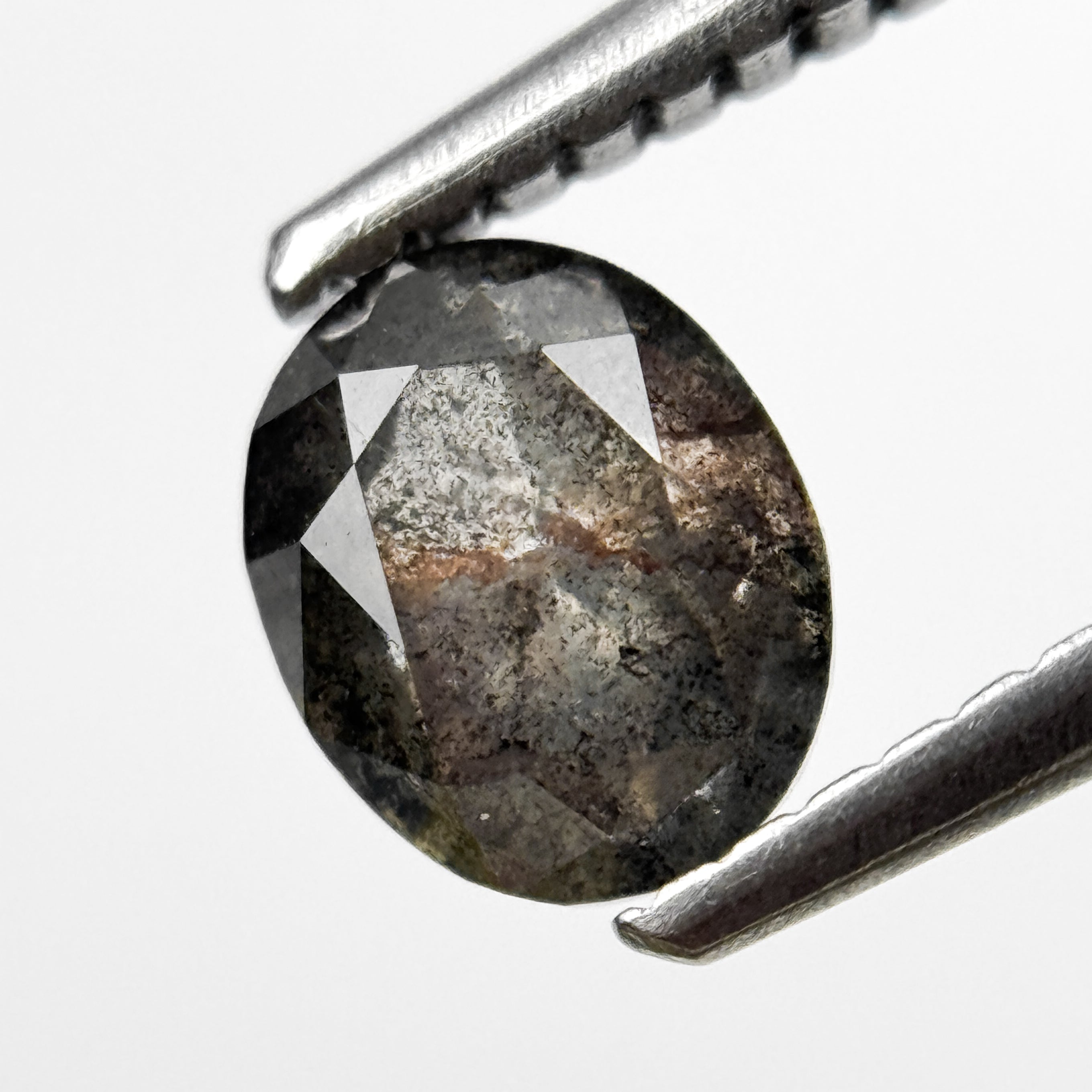 0.90 Ct Oval Rose Cut Grey Natural Salt and Pepper Diamond