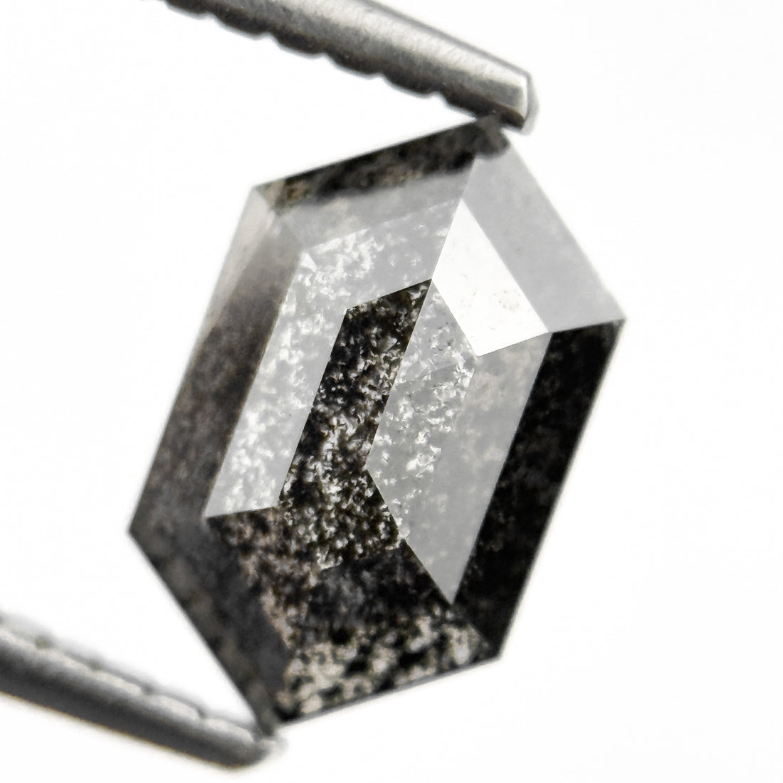 1.27 Ct Hexagon Rose Cut Grey Natural Salt and Pepper Diamond