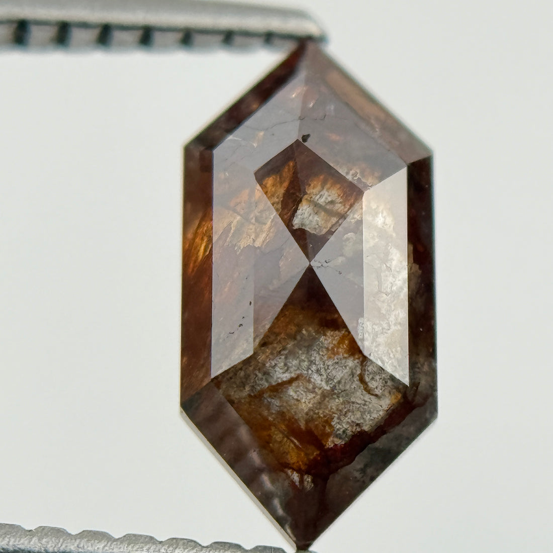 1.48 Ct Hexagon Rose Cut Red Natural Salt and Pepper Diamond