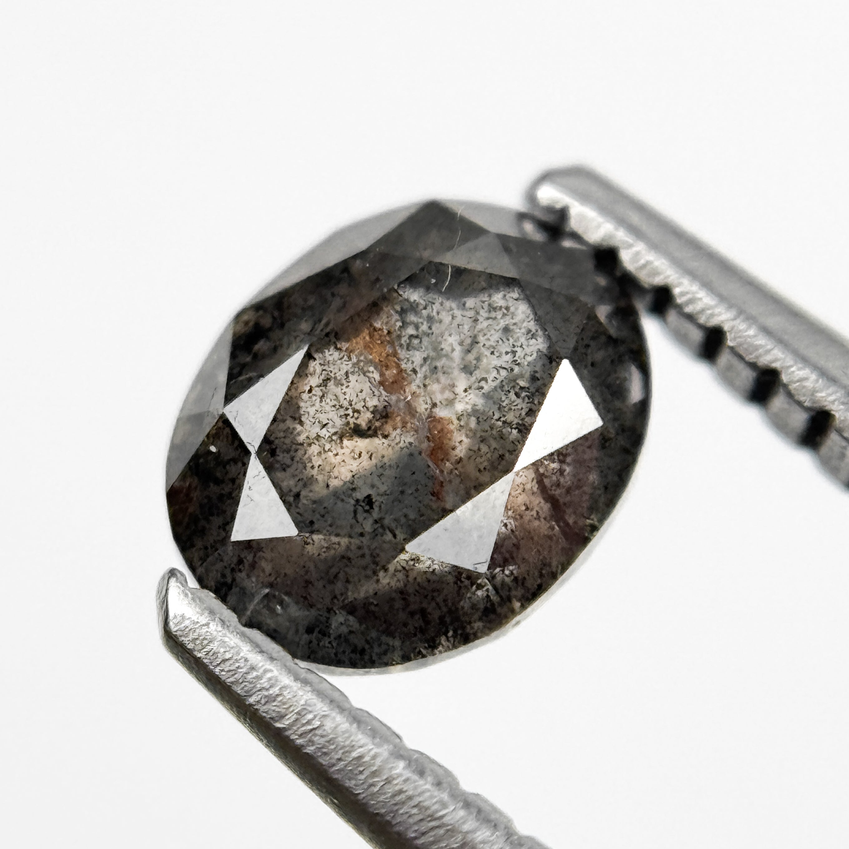 0.90 Ct Oval Rose Cut Grey Natural Salt and Pepper Diamond
