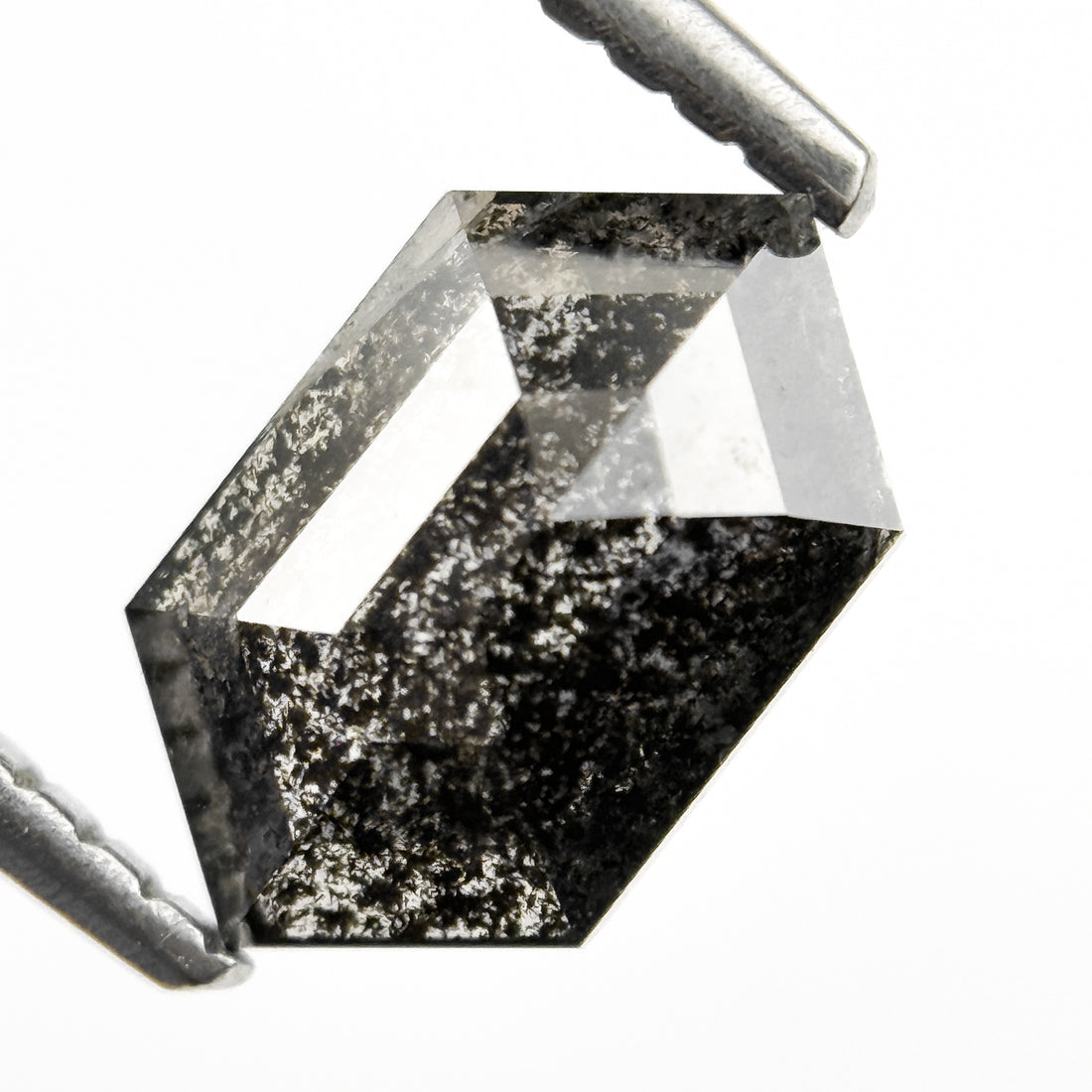 1.27 Ct Hexagon Rose Cut Grey Natural Salt and Pepper Diamond