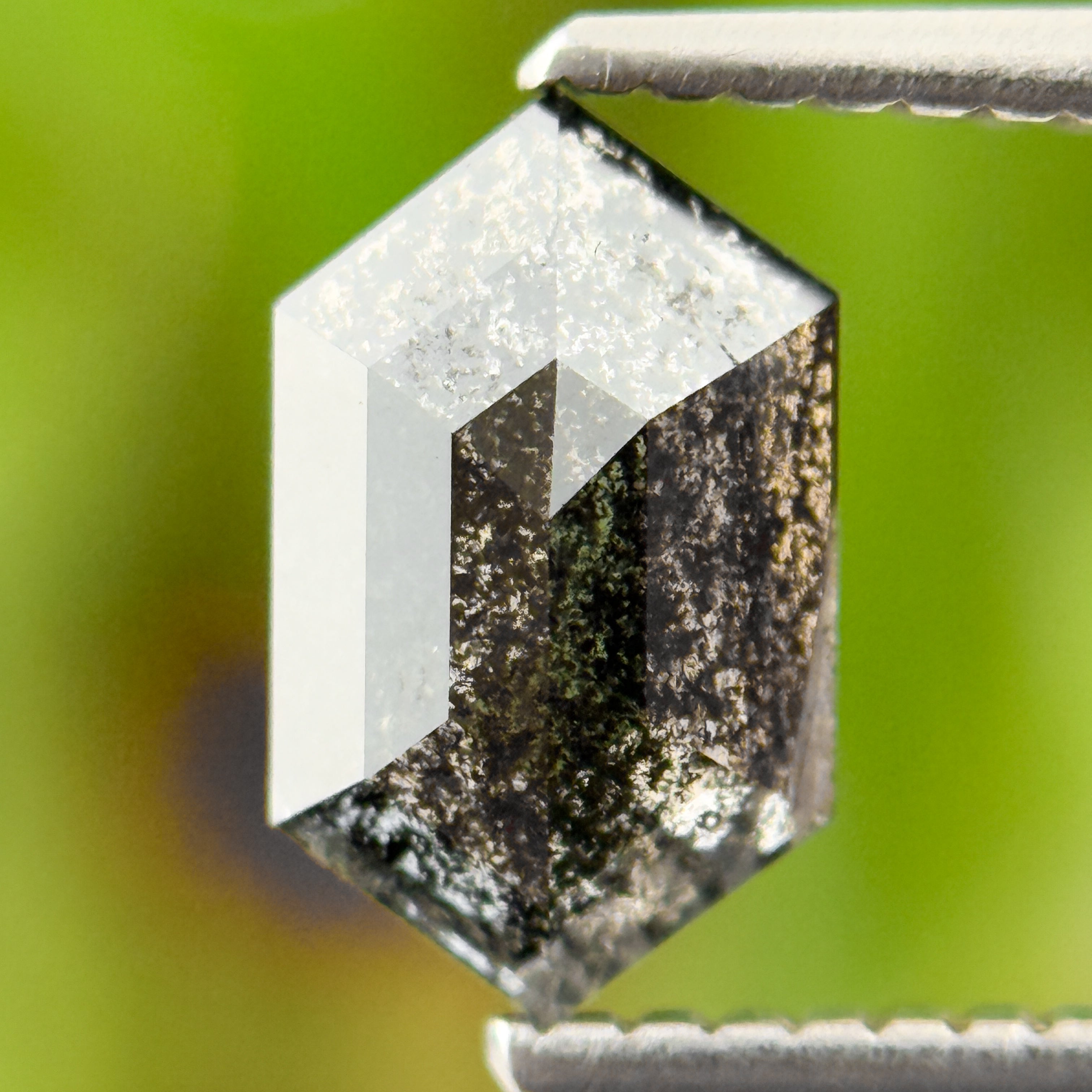 1.27 Ct Hexagon Rose Cut Grey Natural Salt and Pepper Diamond