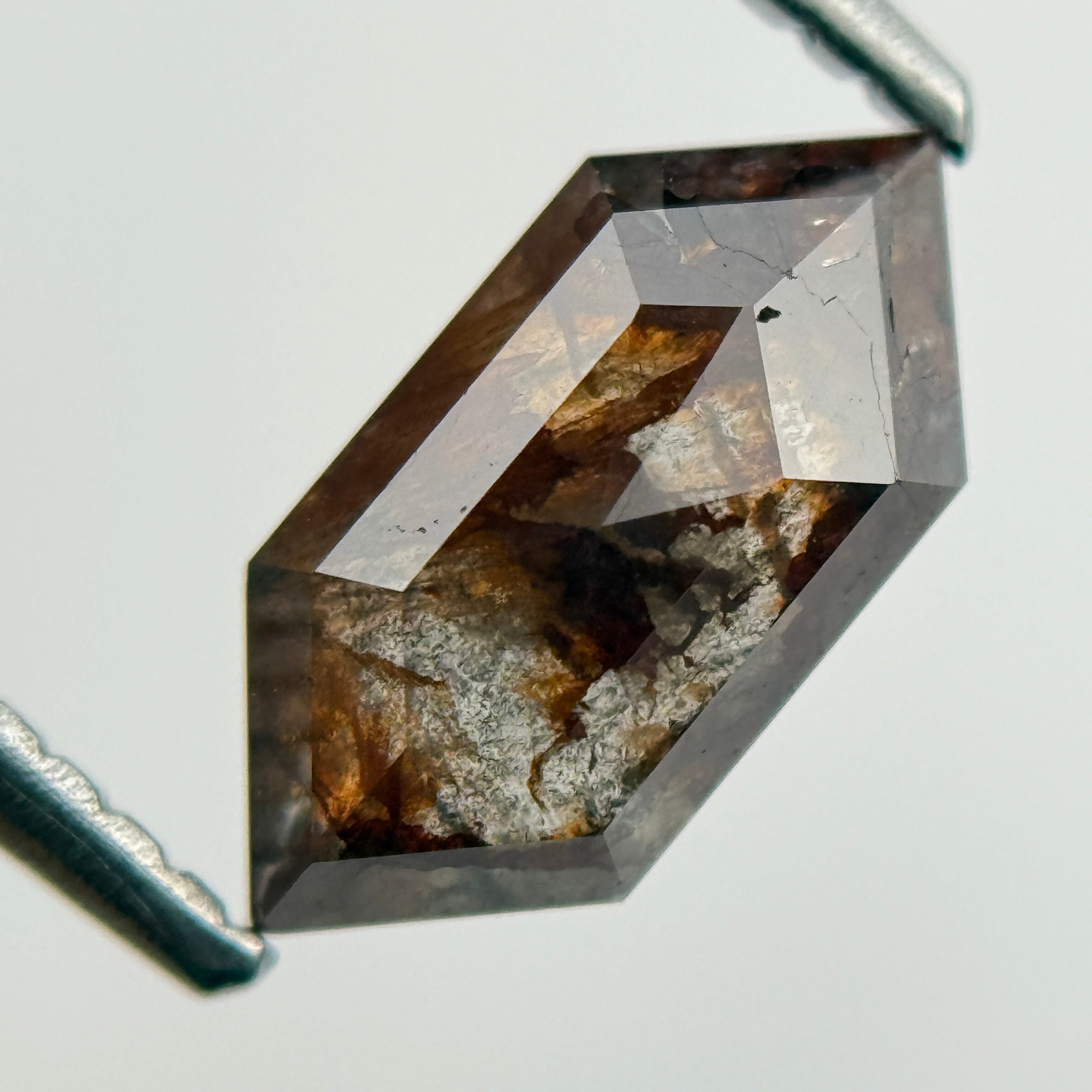 1.48 Ct Hexagon Rose Cut Red Natural Salt and Pepper Diamond